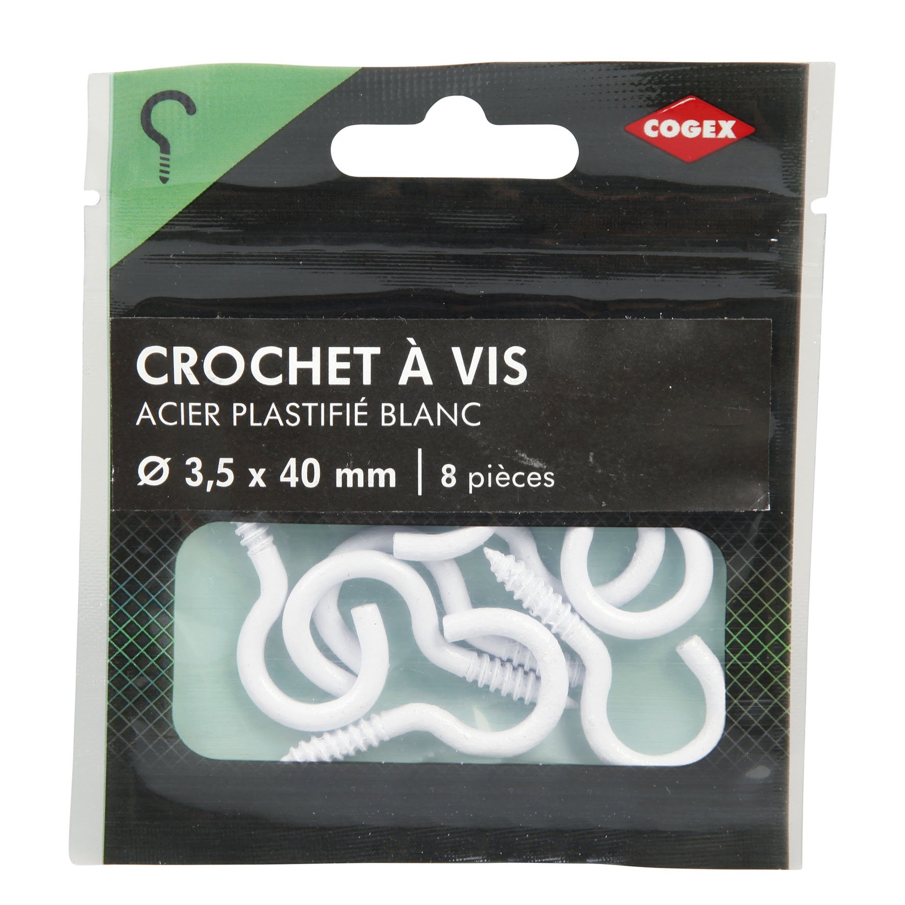 Cogex 85266 Hook Plastic Coated 3.5 x 40 mm, White, Set of 8 Pieces, 3,5 x 40 mm - Image 2