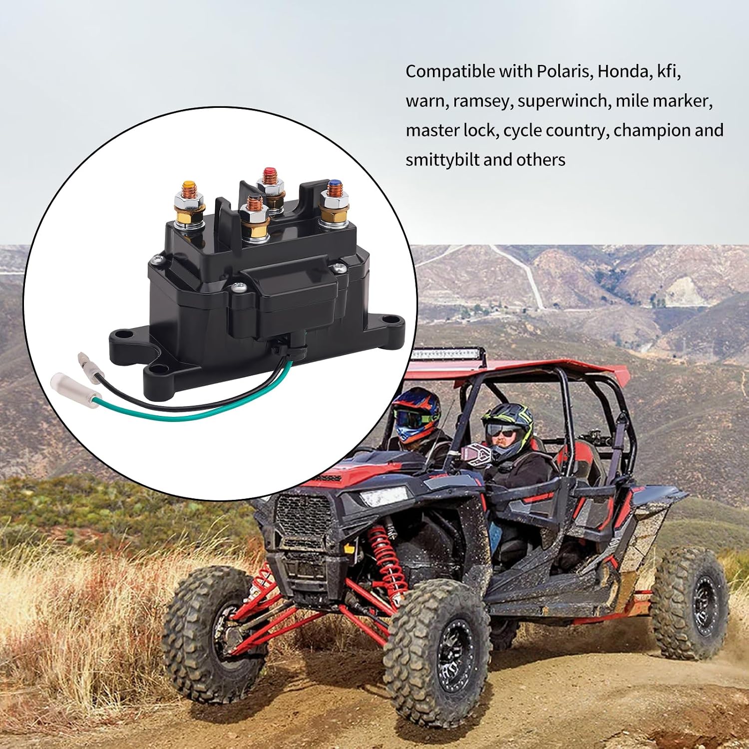 63070 62135 12V Winch Starter Solenoid Relay Contactor Compatible with ATV UTV 1500lb-5000lbs 4x4 Vehicle Industry Winch, Replacement 62135 74900 2875714, Black