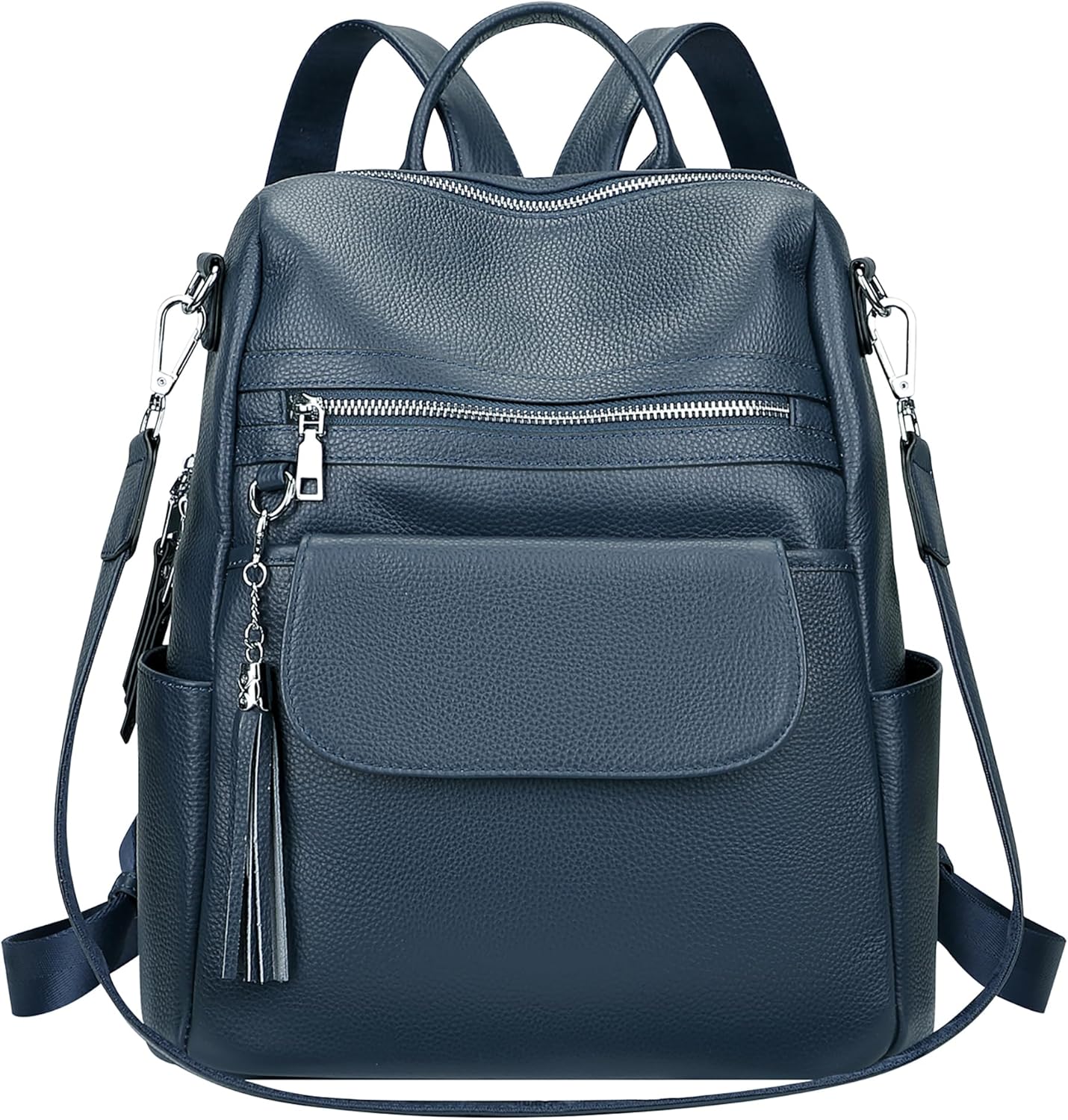 ALTOSY Genuine Leather Backpack Purse for Women Large Convertible Shoulder bag Ladies Crossdody Bag with Tassel(S115 Indigo Blue)