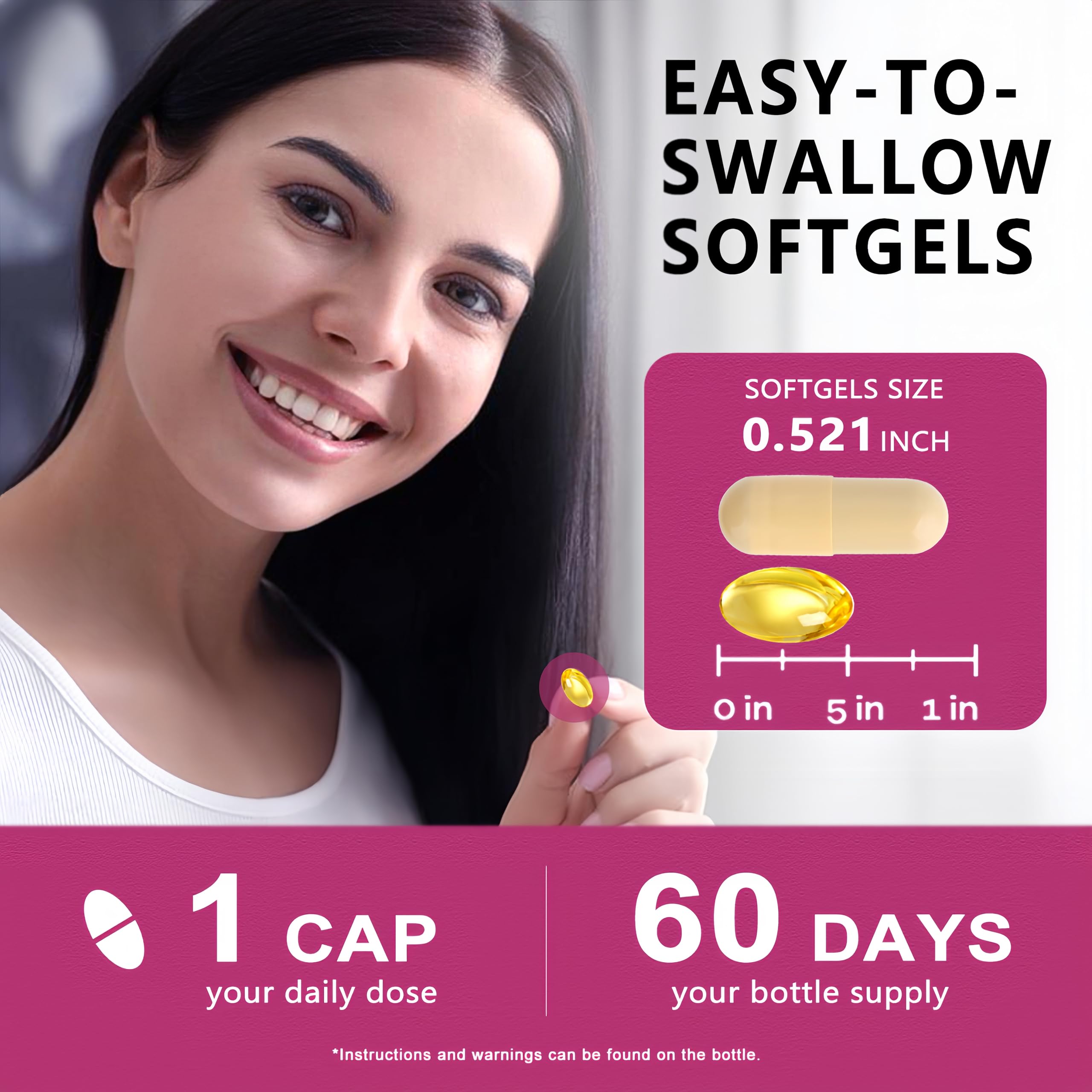 Multi Collagen Peptides Softgel - Type I, II, III, V, X - Hydrolyzed Collagen Peptides with Biotin Vitamin C Hyaluronic Acid for Women & Men, Supports Skin Hair Nail & Joint, Non-GMO, 60 Servings — Amazon image 7