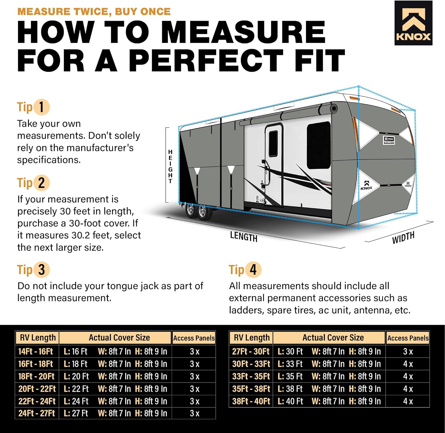 3rd Gen Travel Trailer Cover, Anti-Tear 7 Layer APEX Fabric, Fits Motorhome RV Cover, Toy Hauler Cover, Camper Cover, Includes Ladder Cover, Tire Covers and Gutter Covers - Size 20-22 ft