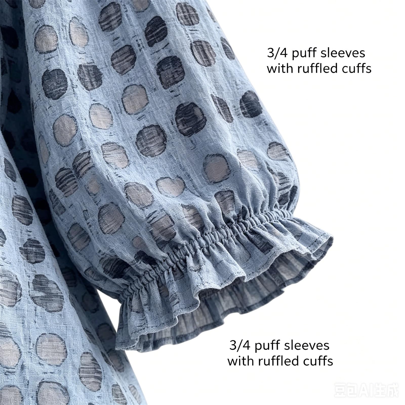 Damski top w kropki dekolt w serek rękawy 3/4 sznurowane geometryczne bluzki z nadrukiem lato falbany wykończenie luźne luźne luźne zwiewne eleganckie koszule