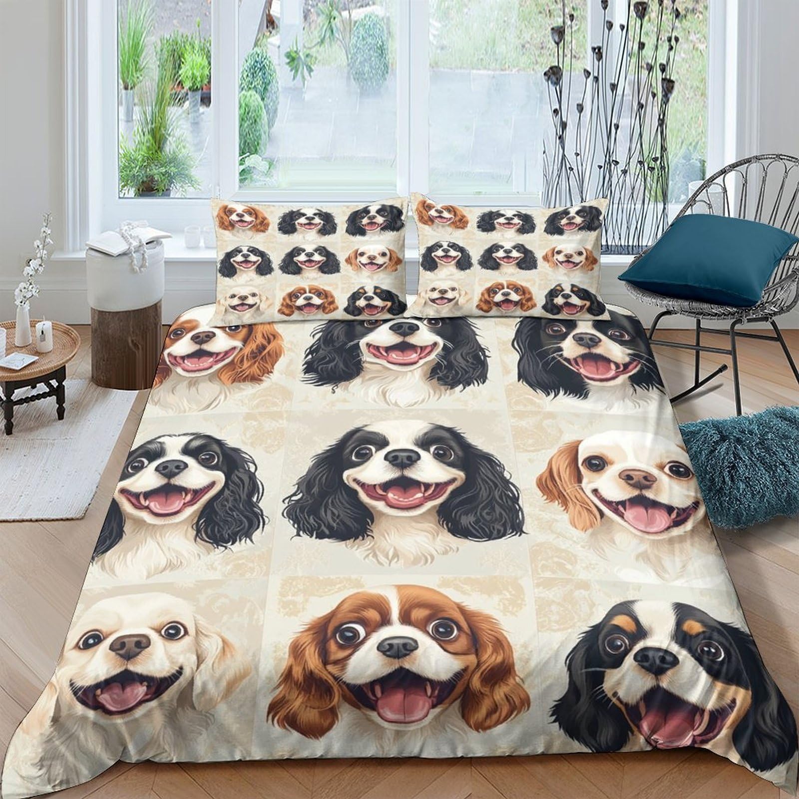 Ctjqhvkz Style-8 3D Printed Cavalier King Charles Spaniel Fitted Sheet Microfiber Soft Dog Face Bed Cover For Bedroom Dorm Decor Protection Single（135X200cm）