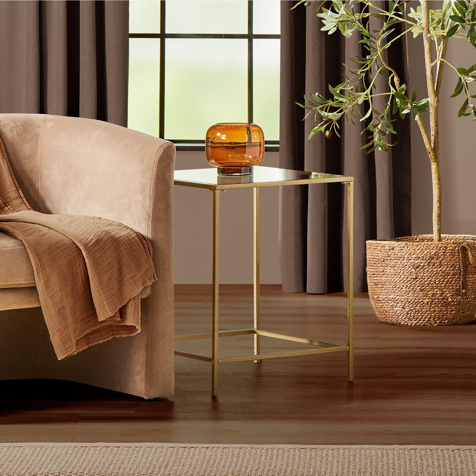 mDesign Glass Top Side/End Table - Small Minimalistic Square