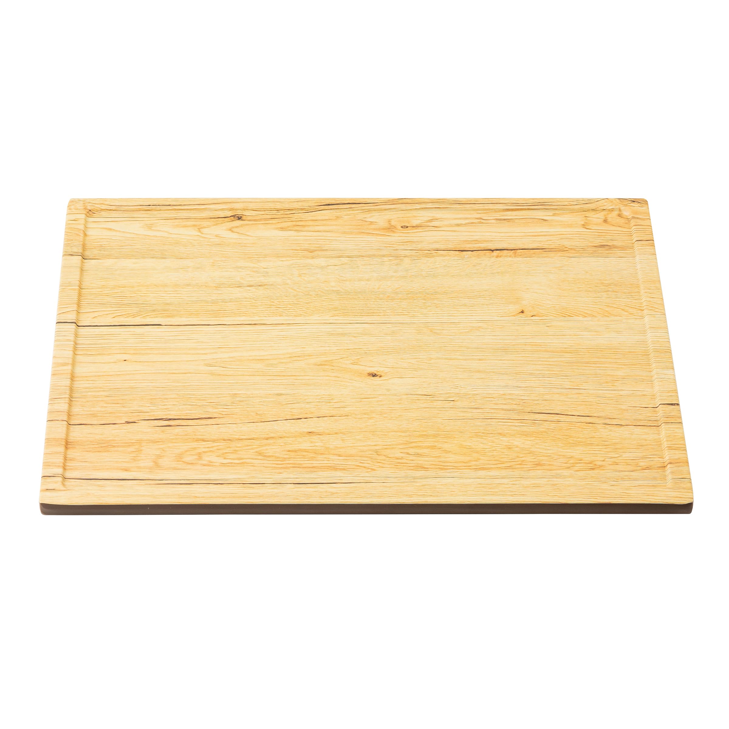 TableCraft Serving Tray, 12.75" x 10.375" x 0.625" Brown Melamine with Timber Decal, Fits Half Size Gastronorm Crates, Decorative Professional Serving Surface for Catering, Buffet, and Display