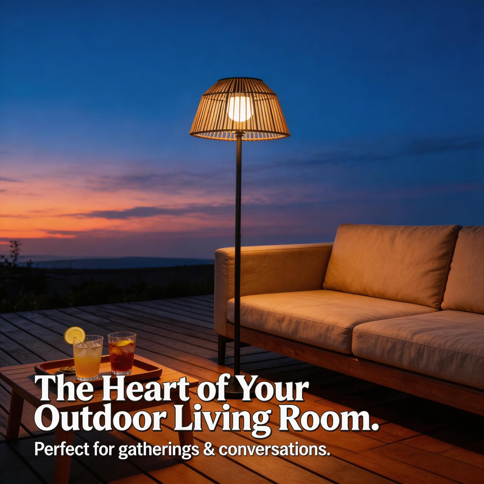 Portacandela a vento boho, decorazione per esterni, in rattan solare, con paralume in tessuto, facile da montare senza attrezzi, per balcone, terrazza, giardino, decorazione