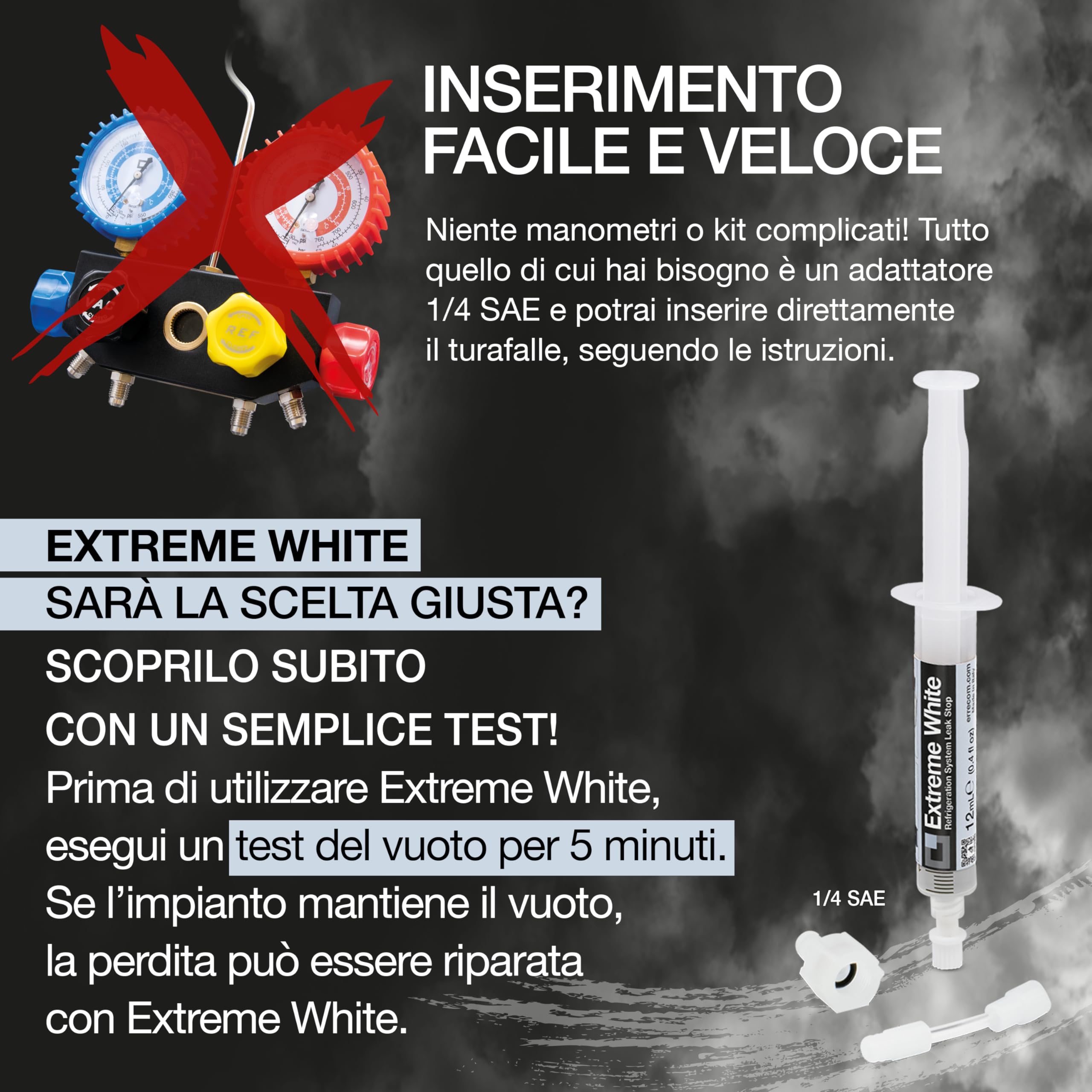 ERRECOM Extreme White - 6 x 12 ml, Turafalle per Frigoriferi con compressore ermetico e con R600 - R290 – R134a, include adattatore 1/4 SAE