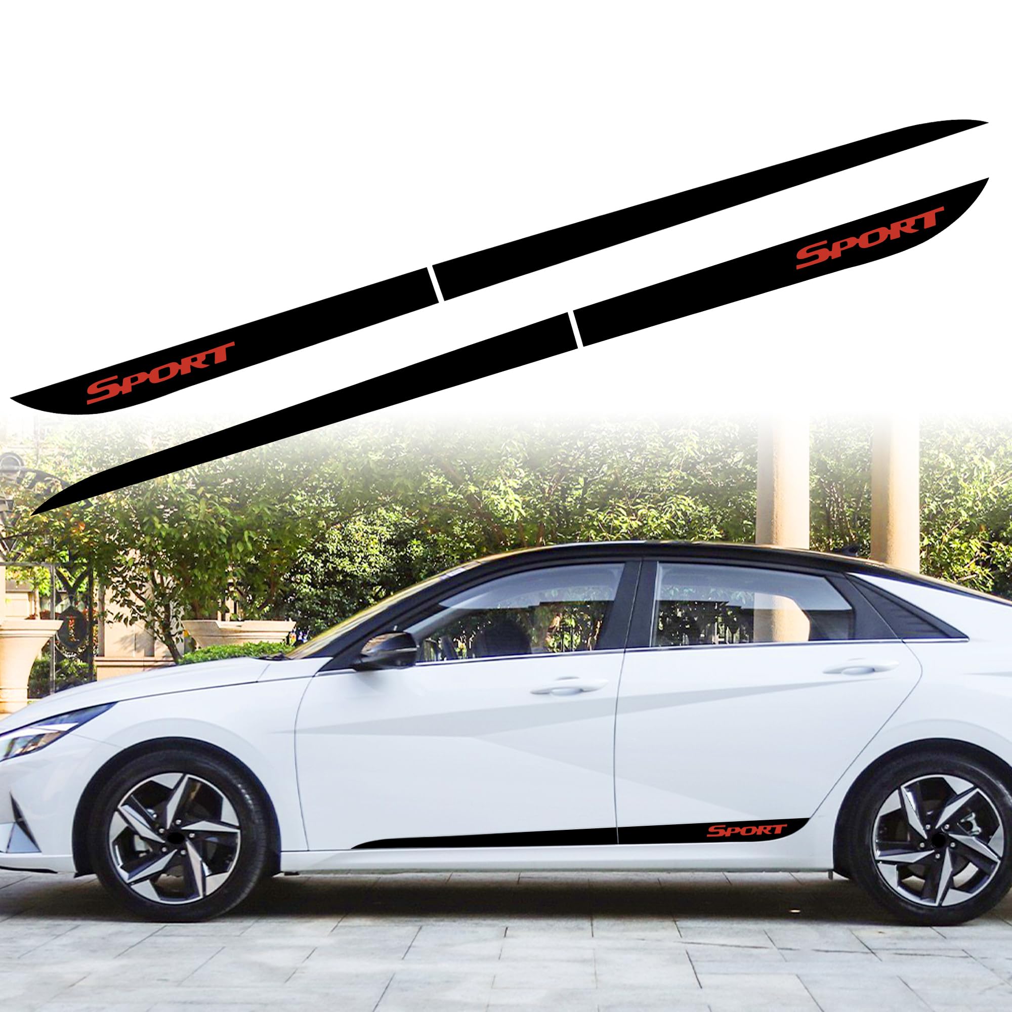 TOMALL 1 Pair Car Side Skirt Stripe Sticker for Compatible with Hyundai 7th Gen Elantra 2020-2024 Auto Body Door Side Sport Racing Stripe Graphic Vinyl Decals Decoration (Glossy Black)
