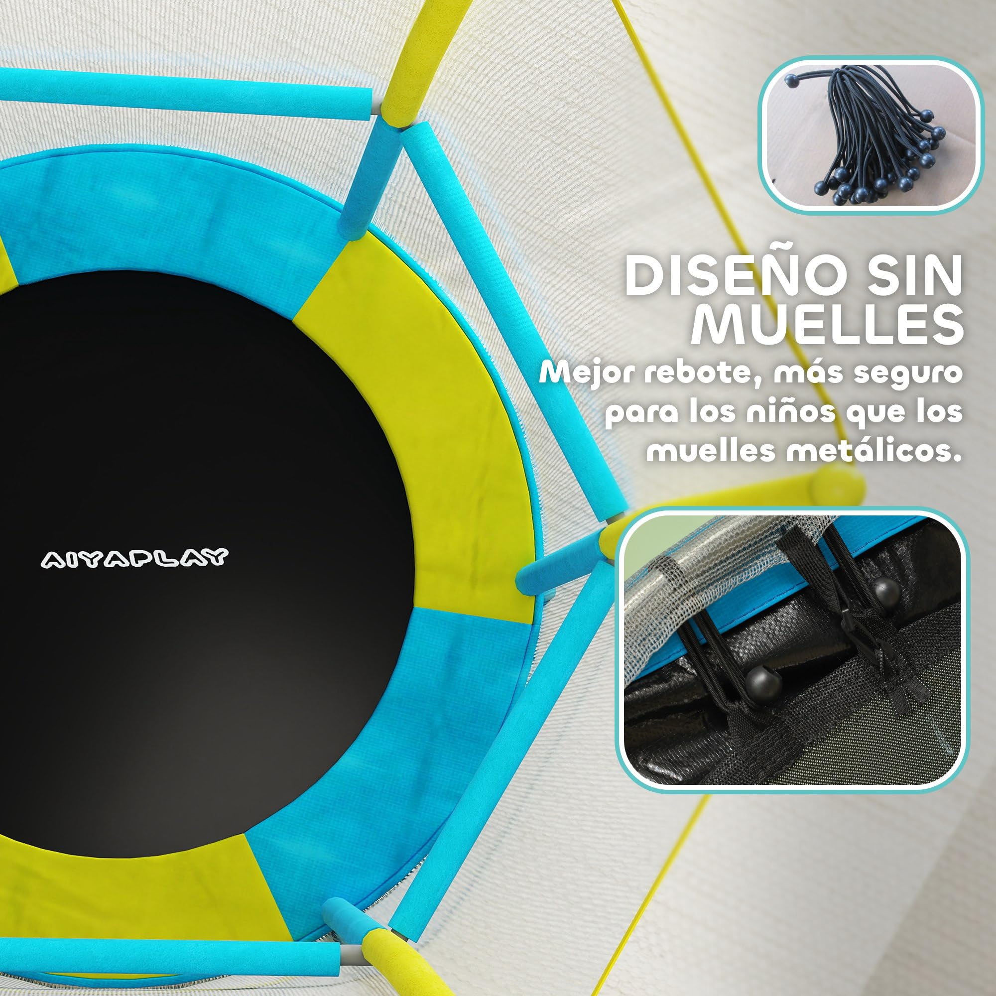 AIYAPLAY Cama Elástica Infantil Ø140x190 cm Trampolín para Niños de 3-6 Años con Red de Seguridad Barras Acolchadas Carga 45 kg para Interior Multicolor