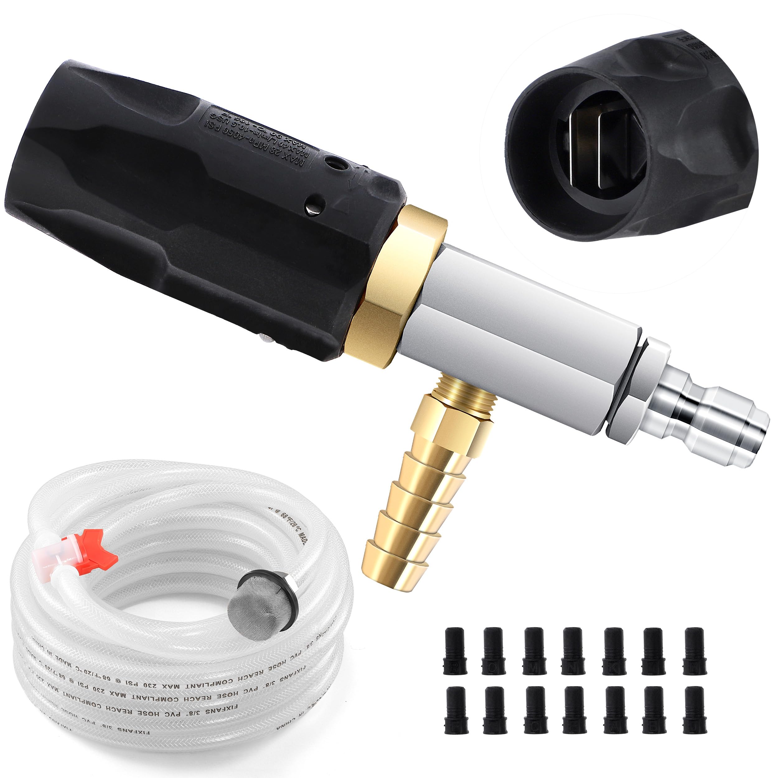 Photo 1 of FIXFANS Adjustable Pressure Washer Long Range Nozzle 2-2.5 GPM with 45 FT Braid Hose, Downstream Injector Power Washer Spray Nozzle Kit, External Chemical Injection, 1/4'' Quick Connect, 2000-3000PSI