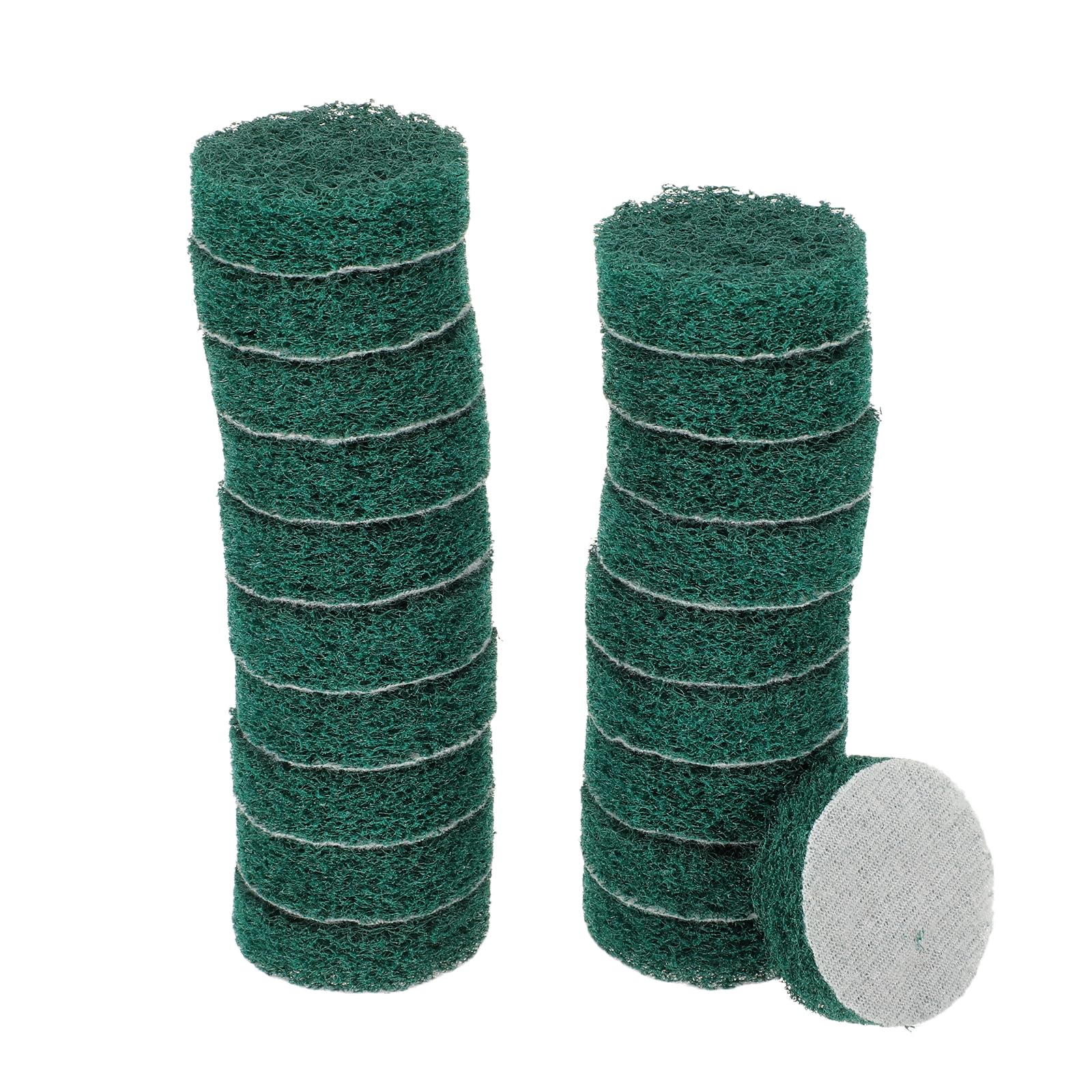 sourcing map 20pcs Scrubber Scouring Pads 180 Grits 2 Inch Drill Power Brush Hoop and Loop Surface Conditioning Disc Drill Scuffing Disc Scrub Pads for Home Kitchen Cleaning, Green