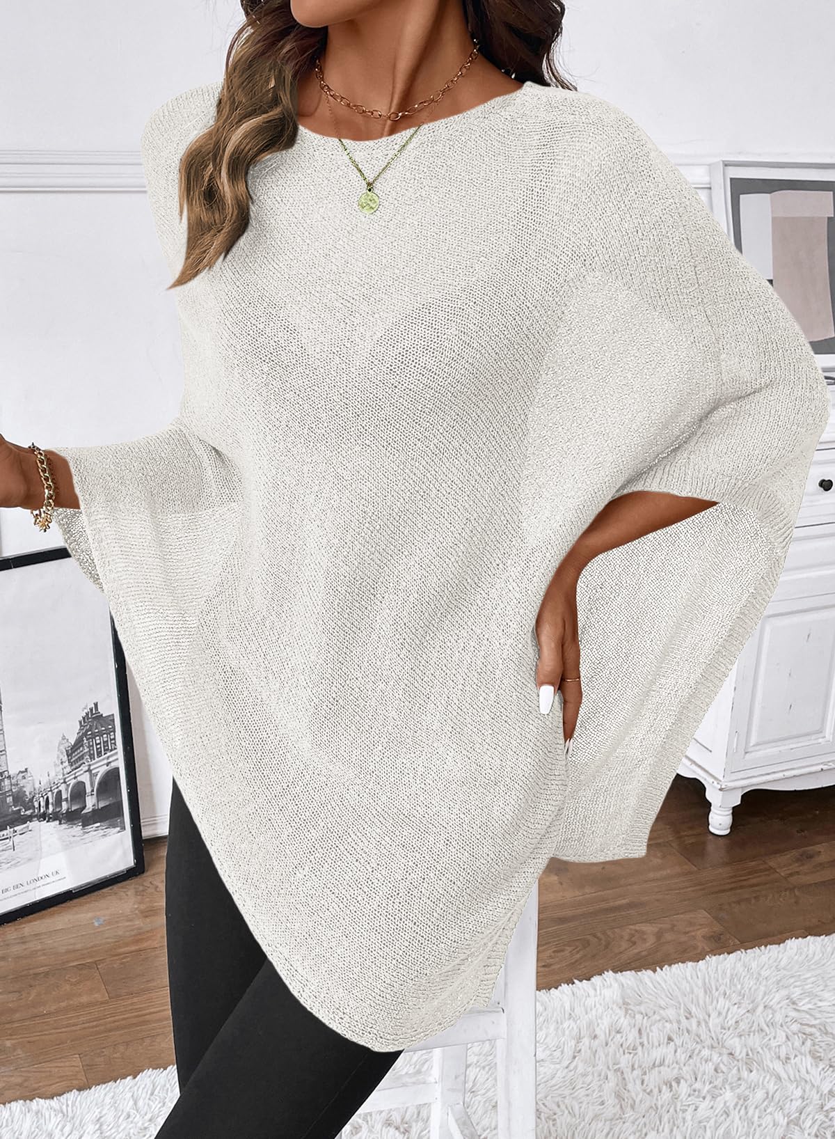 SHEWIN Womens Sheer Knit Poncho Crochet Summer Tops See Through Mesh Spring Sweaters Beach Cover Ups for Women 2026 — view 6