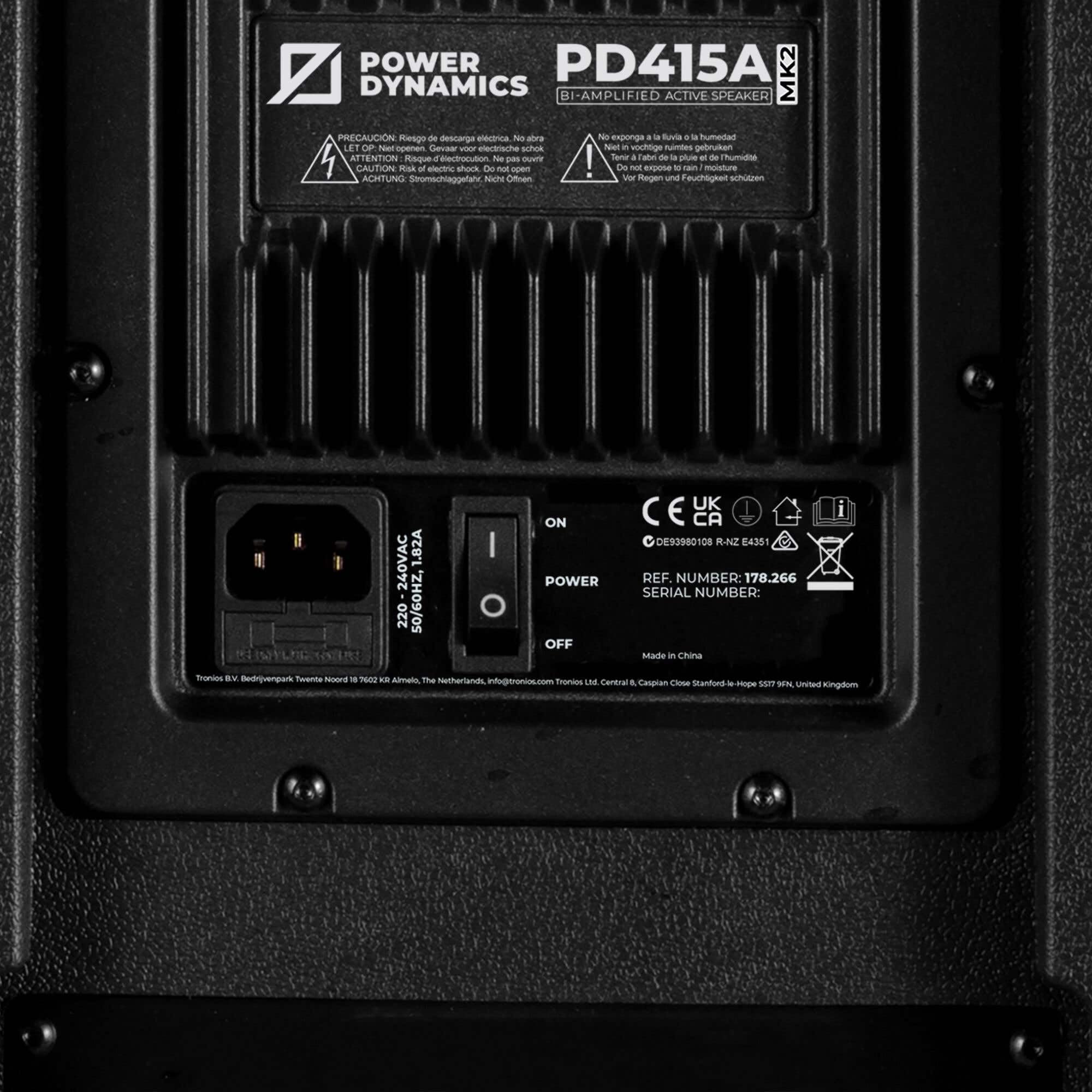 Power Dynamics PD415A Enceinte Active 15" - Puissance 1400 Watts, Bi-Amplification, Connexion sans Fil Bluetooth, Solide et Facile à Transporter, Idéal pour DJ ou pour la Scène comme Moniteur