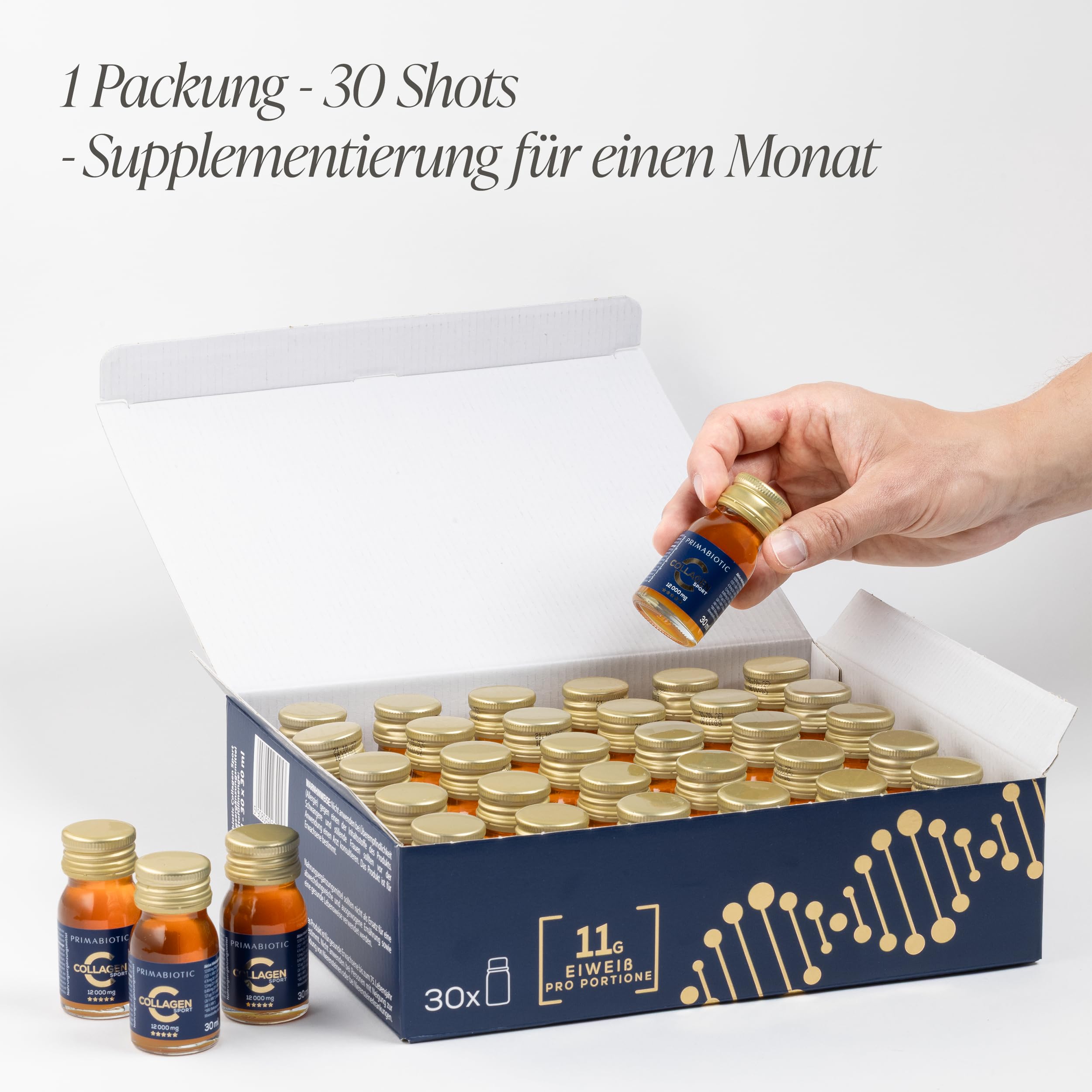 Primabiotic Collagen Sport - 30 Fläschchen - Kollagen-Shots zum Trinken - 12000 mg mit Orthokieselsäure - Für Aktive Menschen - Ananas-Geschmack - 45 kcal pro Portion - hoher Proteingehalt