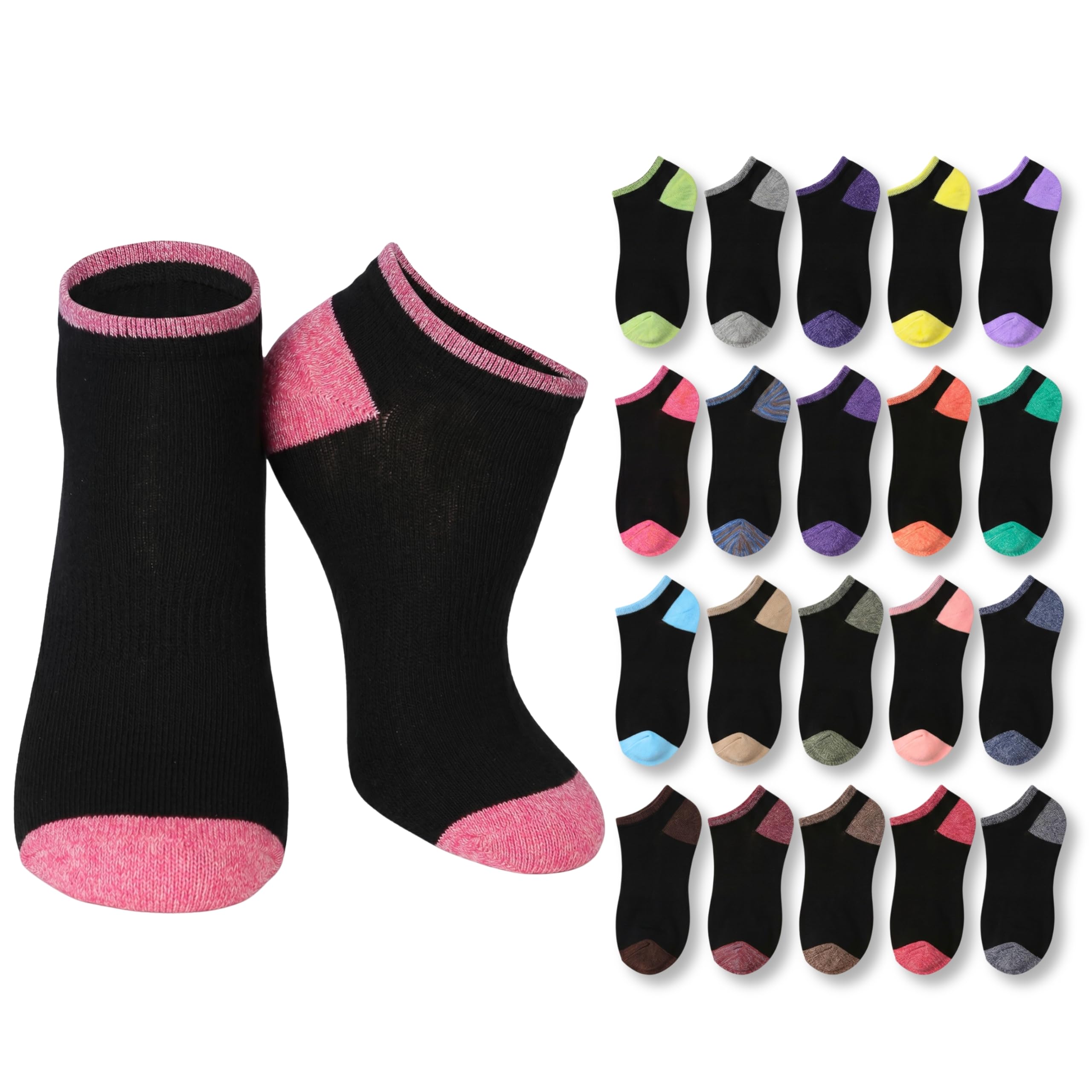 Tipi Toe Women’s 20 Pack Colorful Low Cut Socks – Lightweight, Breathable Design for All-Day Comfort Sizes 9-11/10-13