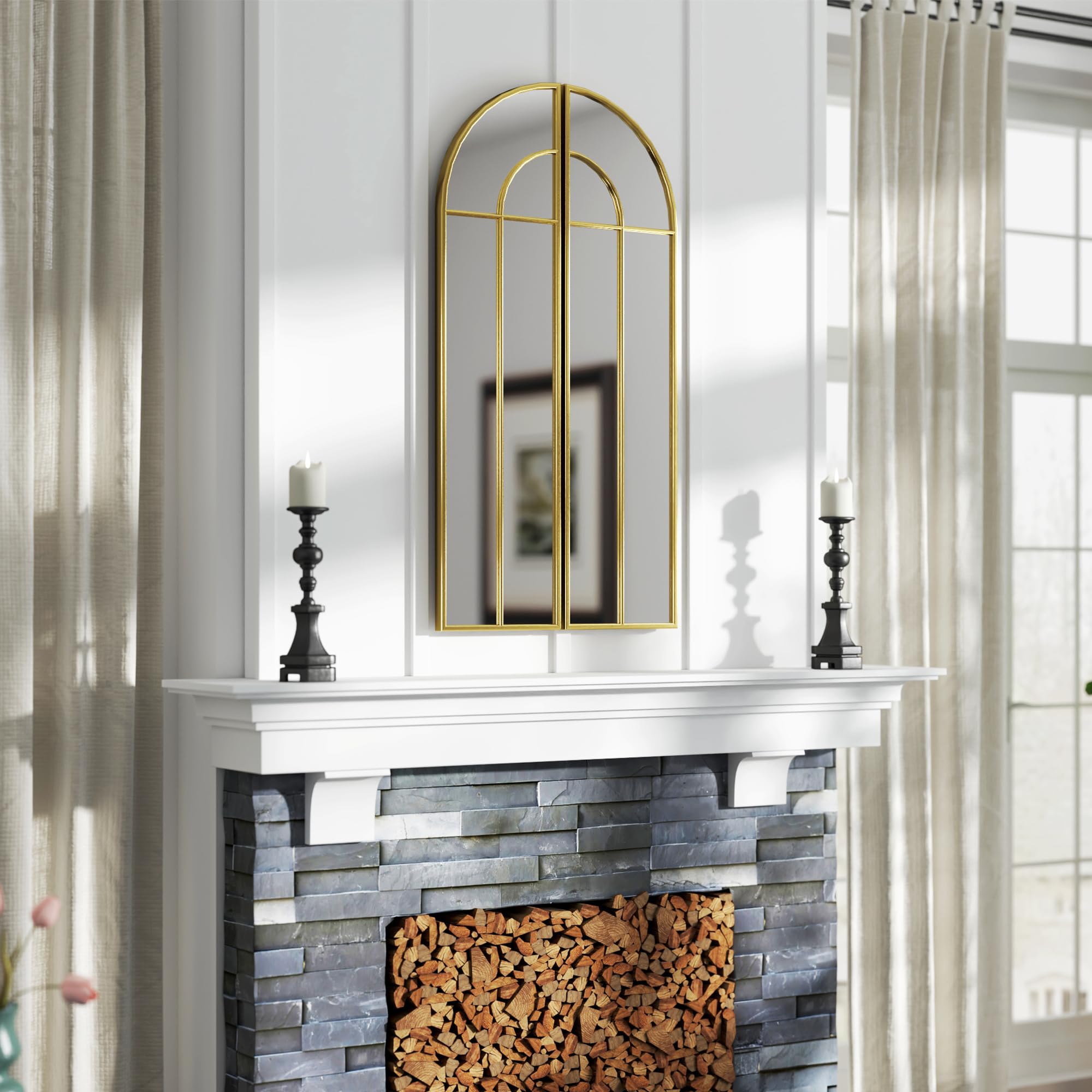 HOMCOM Espejo Decorativo de Pared Espejo de Ventana 30x120 cm Dorado