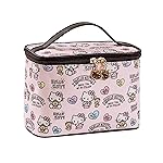 AmBealla Cosmetic Bag Large Makeup Bag Pink Makeup Travel Case with Brush Holder, Canvas Organizer for Women, Toiletry Bag for Skincare & Beauty Tools Sweet Cute for Girls