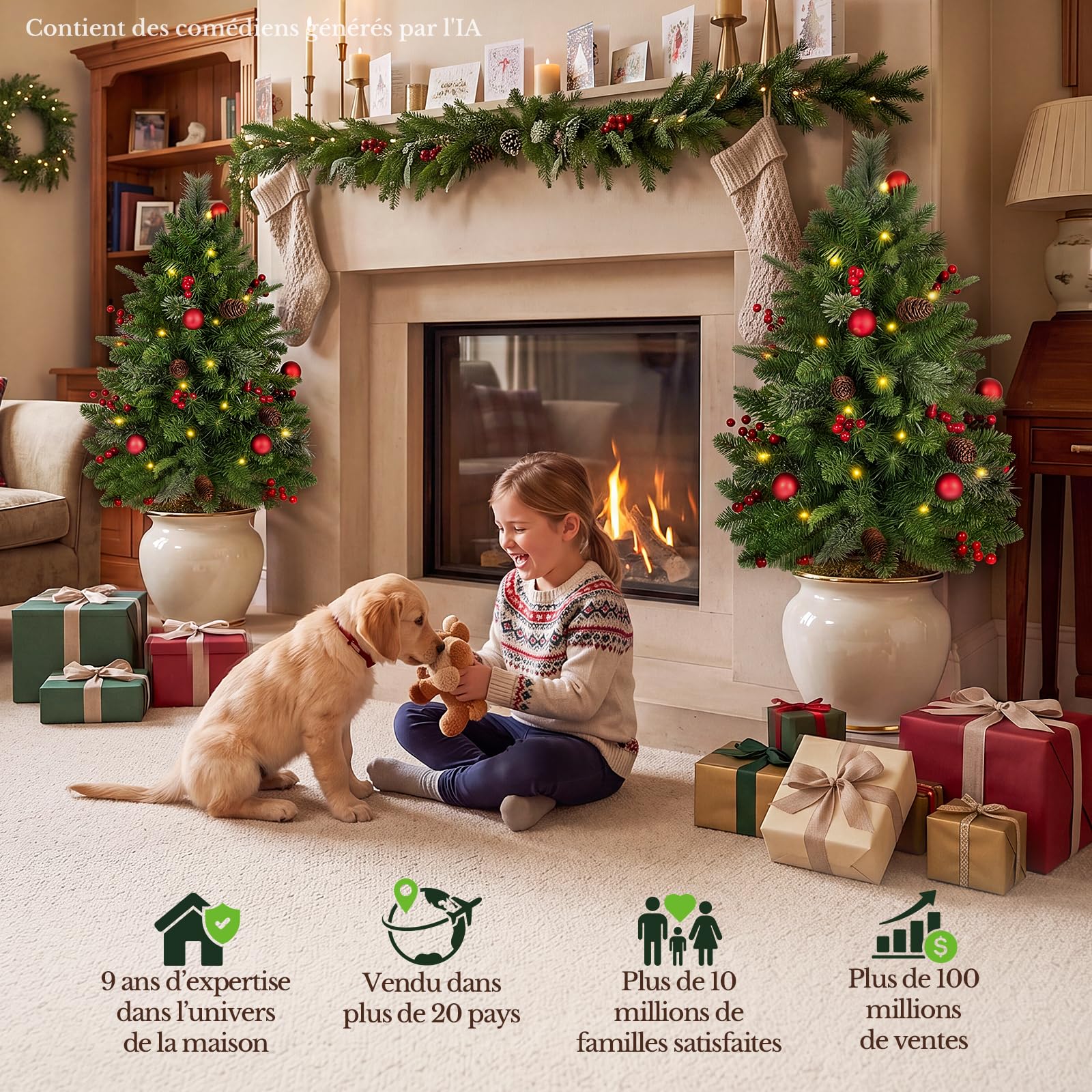 HOKEEPER Lot de 2 sapins de Noël artificiels de 90 cm avec éclairage LED | Sapin de Noël artificiel avec pommes de pin
