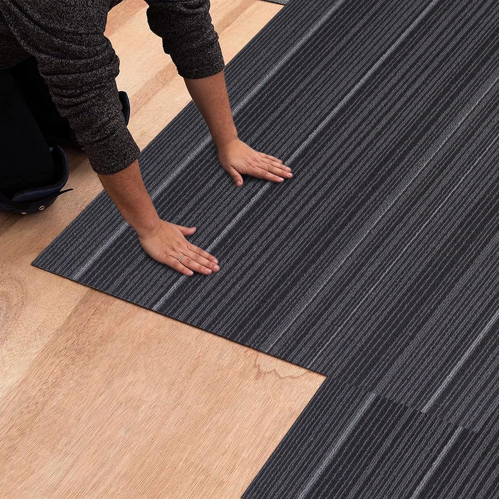 24 inch x 24 inch Carpet Tiles upholstered Non-Slip Carpet Squares Reusable Easy to Install Indoor and Outdoor Office Home Decor Flooring (Grey, 18 PCS)