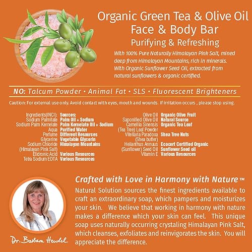 Miniatura 2 de Natural Solution Himalayan Pink Salt Bath, barra de jabón de té verde (paquete de 6), barra de jabón de aceite de oliva y té verde (paquete de 6)