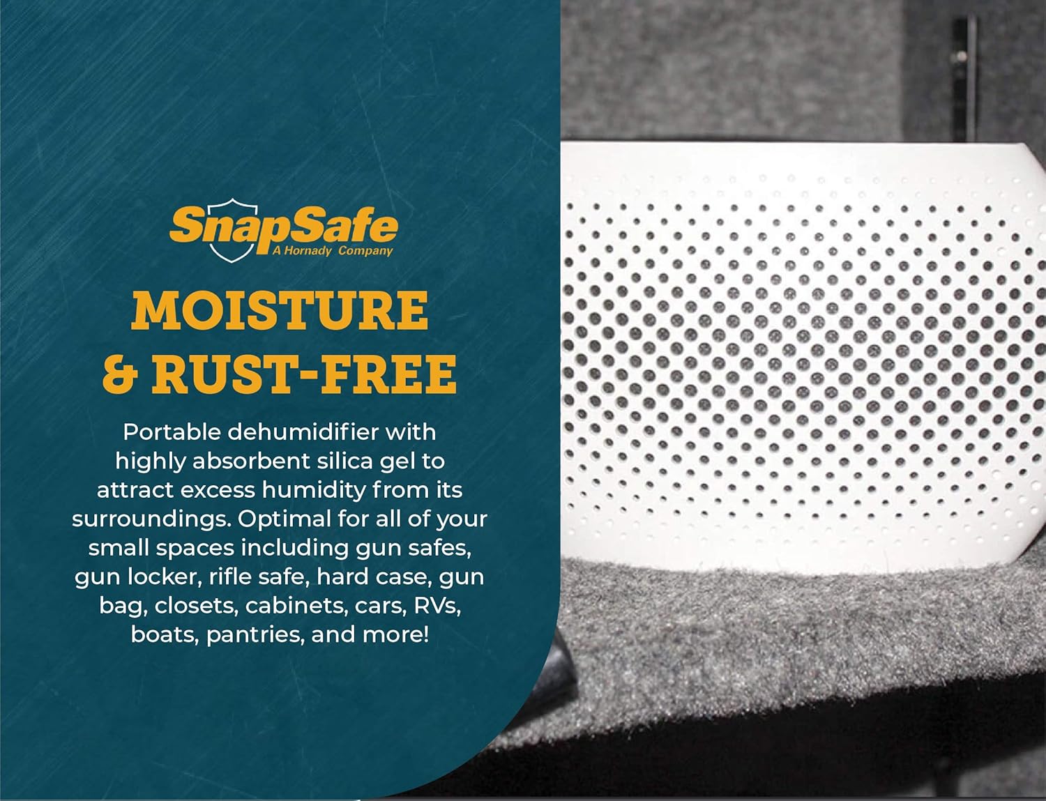 SnapSafe Rechargeable Dehumidifier Large, 75901 - Portable Moisture Absorbers for Gun Safes & Cabinets, Closets, & Pantries-Prevent Moisture Damage for Gun Safe Accessories, Firearms in Your Gun Vault