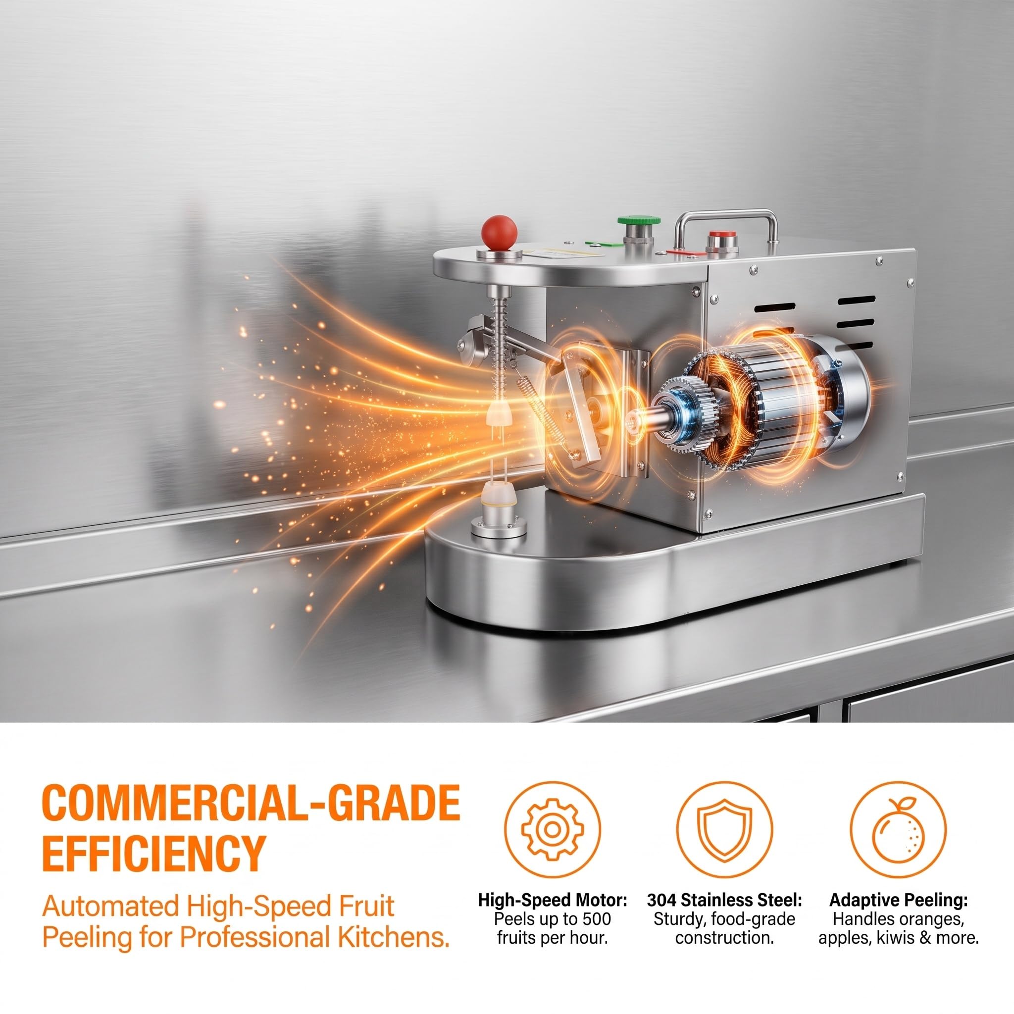 Pelapatate Elettrico per Agrumi in Acciaio Inox - Pelapatate Automatico Multifunzionale per Limoni, Arance E Mele - 100w, 300-500 Pezzi/h, Efficienza da Tavolo