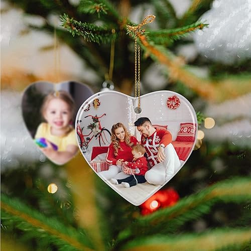 Miniatura 4 de Adornos de Navidad personalizados 2024, adorno colgante de texto con foto personalizada, decoración de árbol de Navidad de cerámica, regalos de