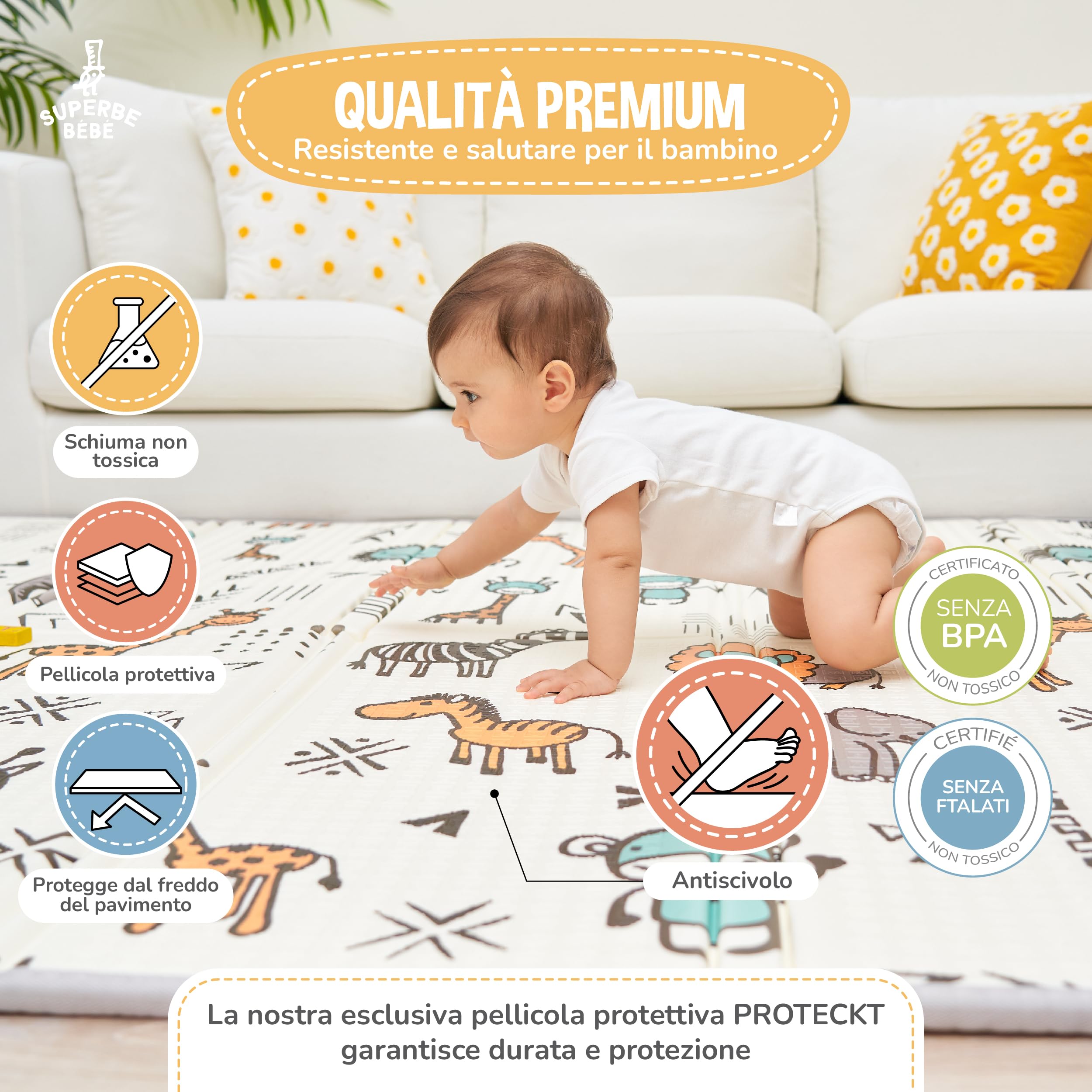 Tappeto Gioco Bambini Pieghevole 150x180x1cm Palestrina Neonato Montessori Reversibile Non Tossico E Impermeabile In Schiuma Per Bimbi. Palestra Neonati - Tappeto Tummy Time Neonati - Regalo Bambino