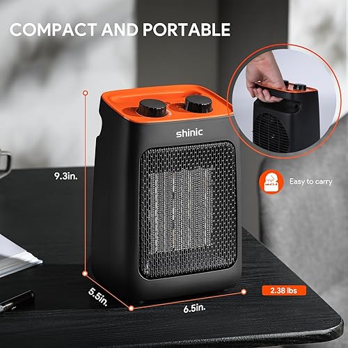 Miniatura 15 de shinic Calentador de espacio portátil con termostato, calentador de oficina de cerámica PTC pequeño de 1500 W para uso en interiores, calentamiento