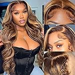 Aicrelery 26 Inch Highlight 13x6 Body Wave HD Transparent Lace Front Wigs Human Hair 4/27 Honey Blonde Body Wave Lace Frontal Wig For Women 180% Density Glueless Ombre Wig Pre Plucked with Baby Hair
