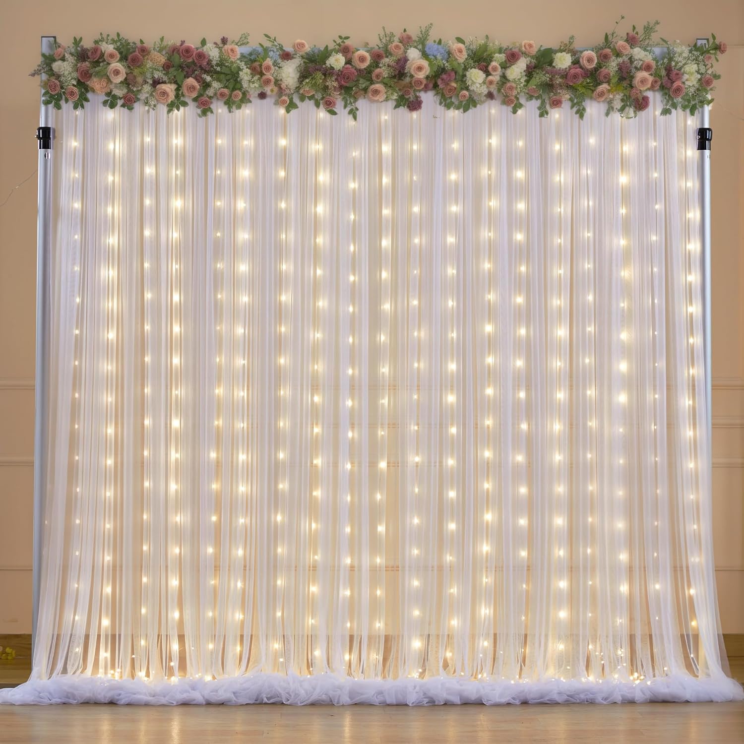 Amazon.com : 10ft x 10ft White Tulle Curtain with Lights String for ...