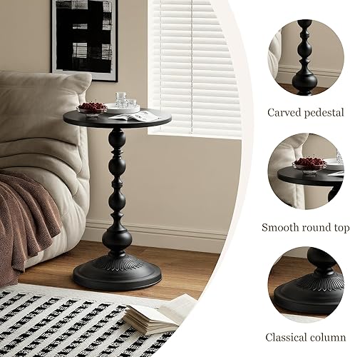 Miniatura 4 de Mesa auxiliar  Pequeña mesa redonda de metal para sala de estar, dormitorio, oficina  Moderna mesa auxiliar con pedestal negro mate para espacios