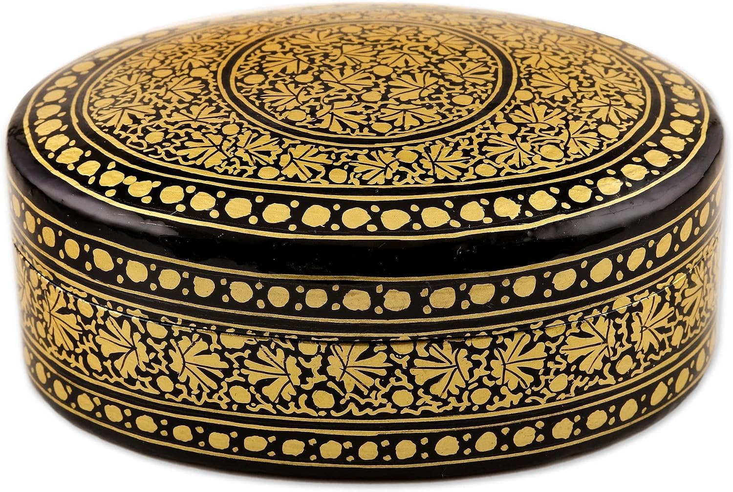 NOVICA Artisan Handmade Papier Mache Decorative Box Exquisite Black Gold Tone India Accessories Boxes Painted Leaf Tree [2.1in H x 4.7in W x 3.5in D] ' Kashmir Opulence'
