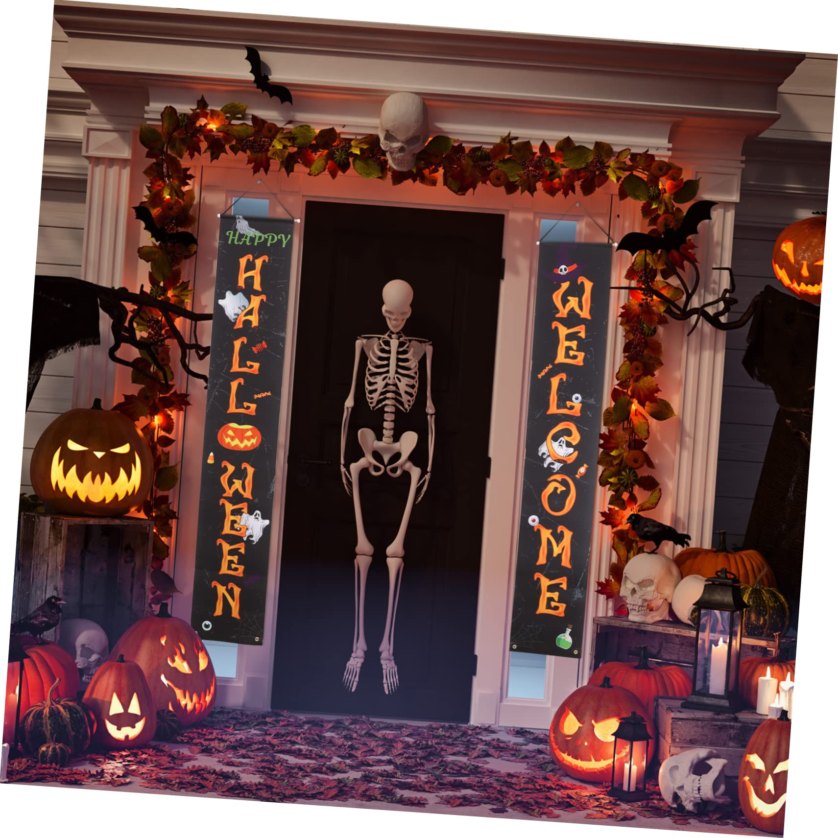 ibasenice 3paare Halloween Türbanner Dekoration Happy Halloween Banner Aus Oxford Fronttür Veranda Und Fenster Wiederverwendbar Und Auffällig Für Partys Und Feste
