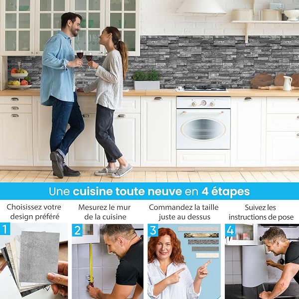 danario Adhesive Splashback for Kitchen - Glass Look | Kitchen Wall Protector | Decorative Wall Sticker | 0.8 mm | Stone Wall - 60 cm x 340 cm - 3