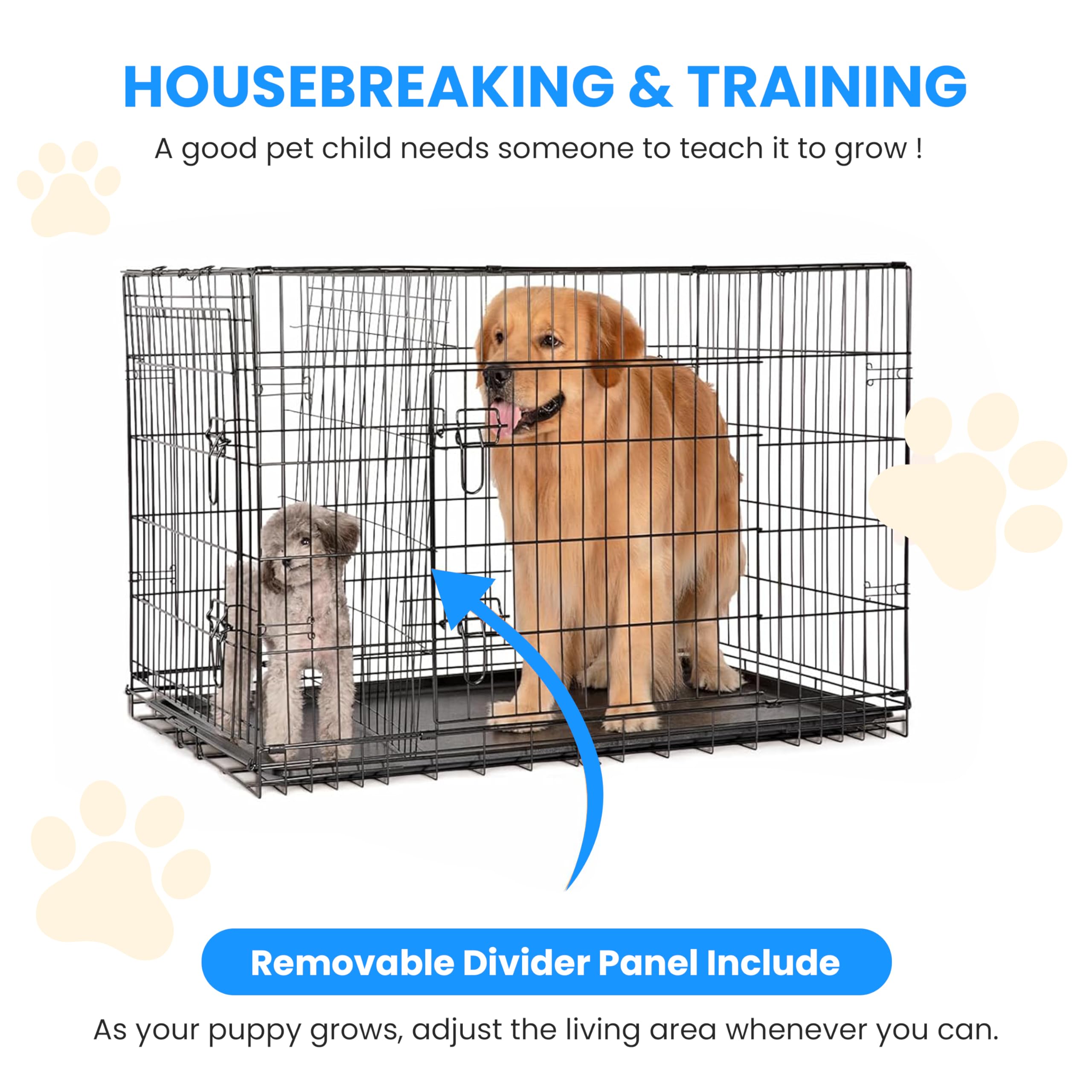 Simple Deluxe Cage pour chien de taille moyenne de 76,2 cm avec séparateur, cage pliante à double porte en fil métallique avec plateau en plastique anti-fuite, niche portable pour intérieur, extérieur