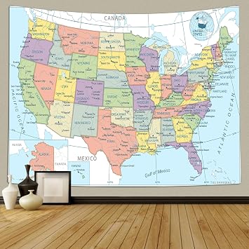 TOMOZ United State Map Tapestry, US Maps Tapestries for Teacher Student, Educational Tapestry Wall Hanging for Classroom Bedroom Living Room Dorm Decor 90 x 60Inch
