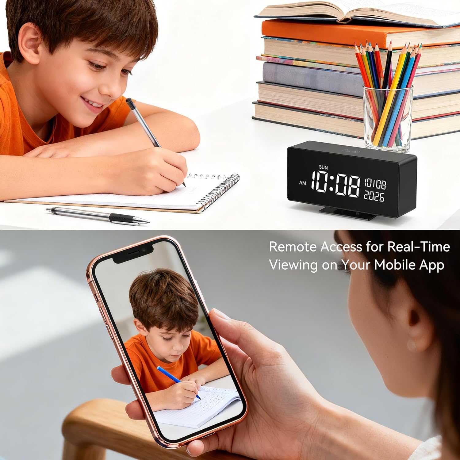 Wireless Security Mini Camera–Indoor Security Camera, Nanny Camera with 1080P HD Video,Digital Clock,AI Motion Alerts, Night Vision, 5G&2.4G, Bluetooth Setup,Local & Cloud Storage