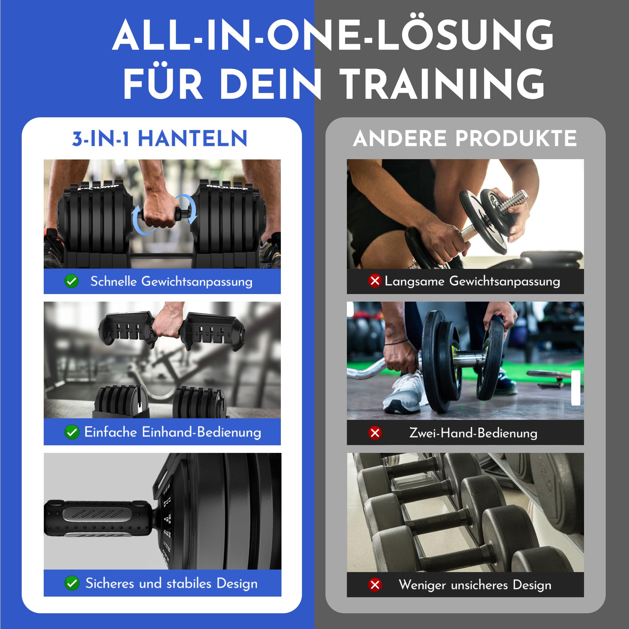 NEOLYMP Kurzhantel verstellbar (2-40 kg mit 16 Gewichtsstufen) platzsparendes Dumbbell Set - Hanteln Set verstellbar für Männer & Frauen - Gewichte Kurzhanteln