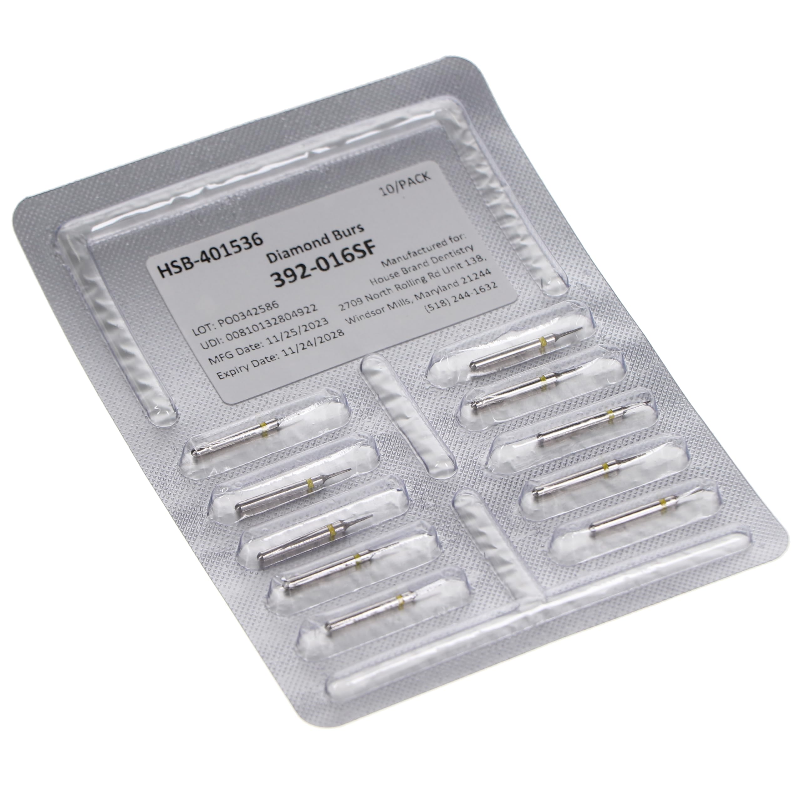 House Brand Dentistry 401536 HSB FG 392-016SF Interproximal Super Fine Grit Diamond Burs 10/Pk