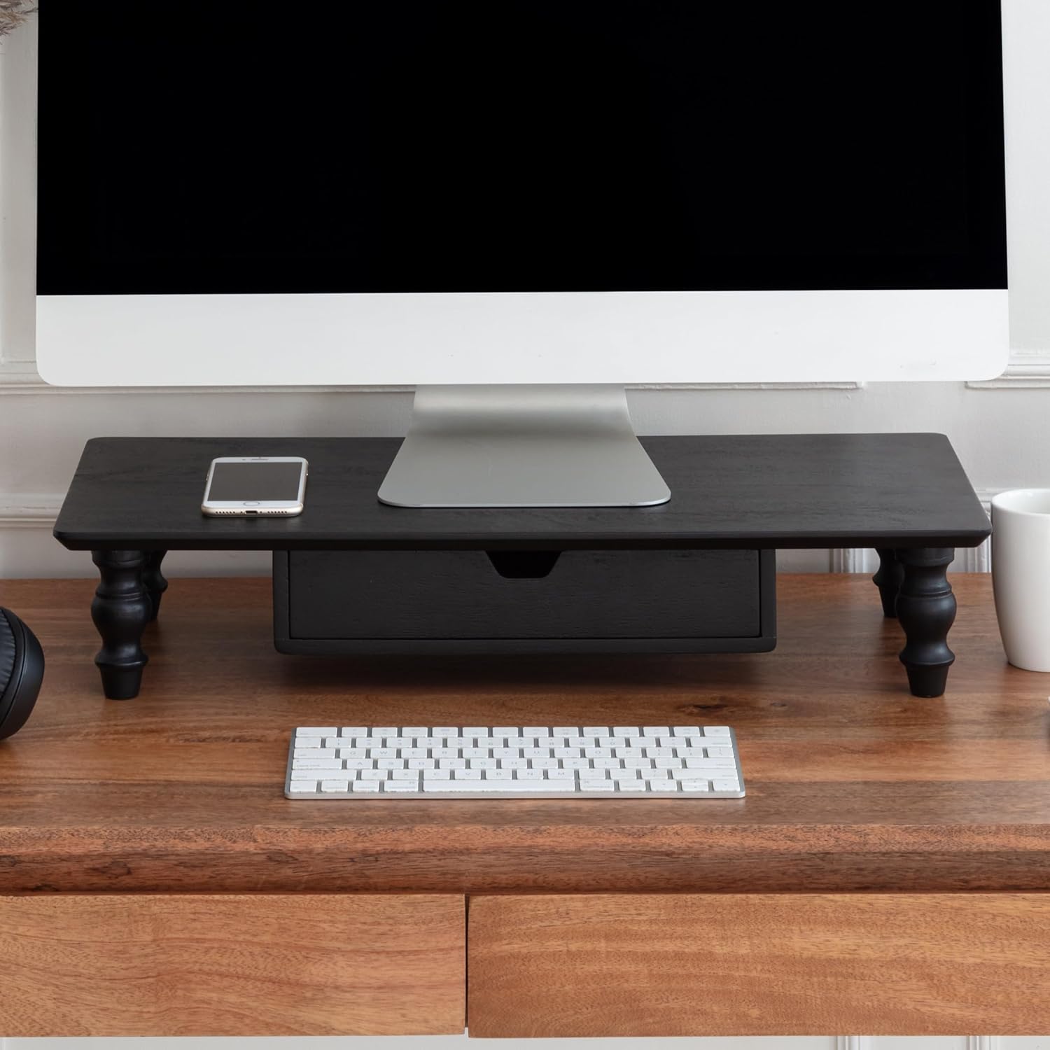 Anji Mountain Monitor Stand - Desktop Organizer & Laptop Riser, Ergonomic Monitor Riser, Space-Saving Monitor Stand for Desk, Durable Construction, Easy Assembly, Ideal for Home & Office,Black