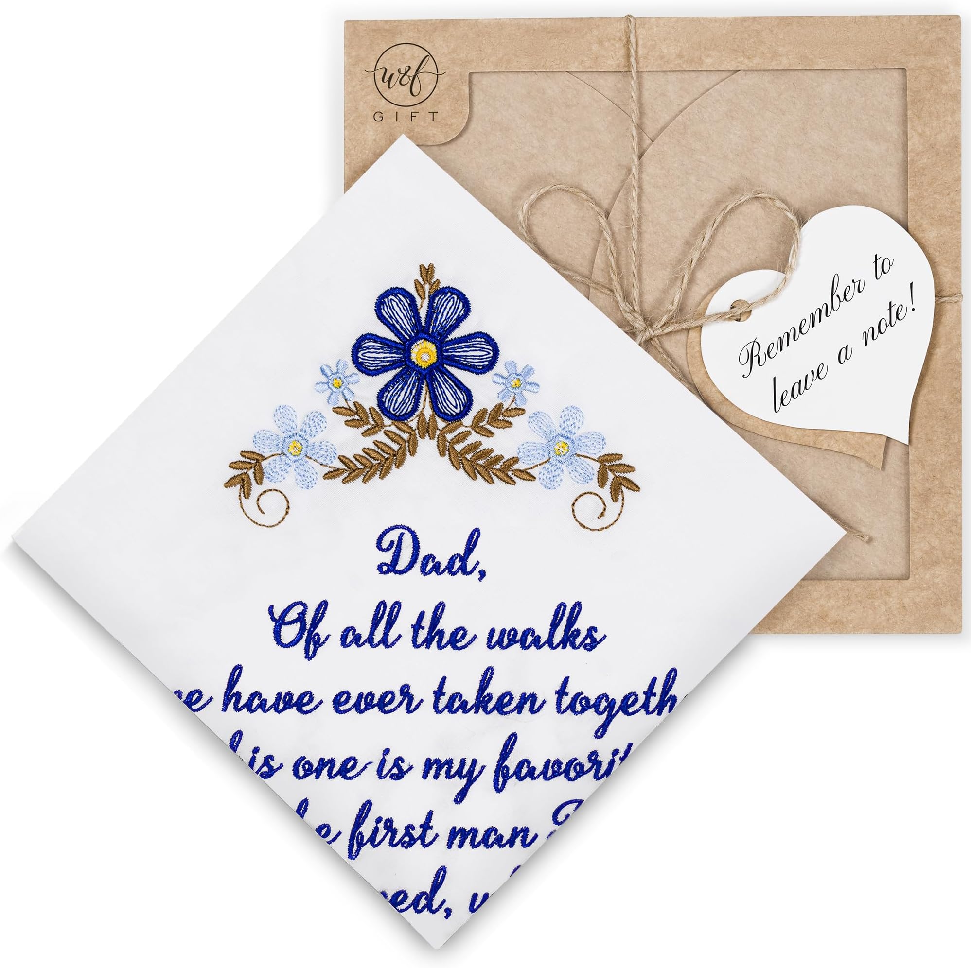 W&F GIFT Embroidered Wedding Handkerchief - Mom, Dad, New Mom, New Dad & Grandma, Dad X 1 (Blue), 8" x 8"