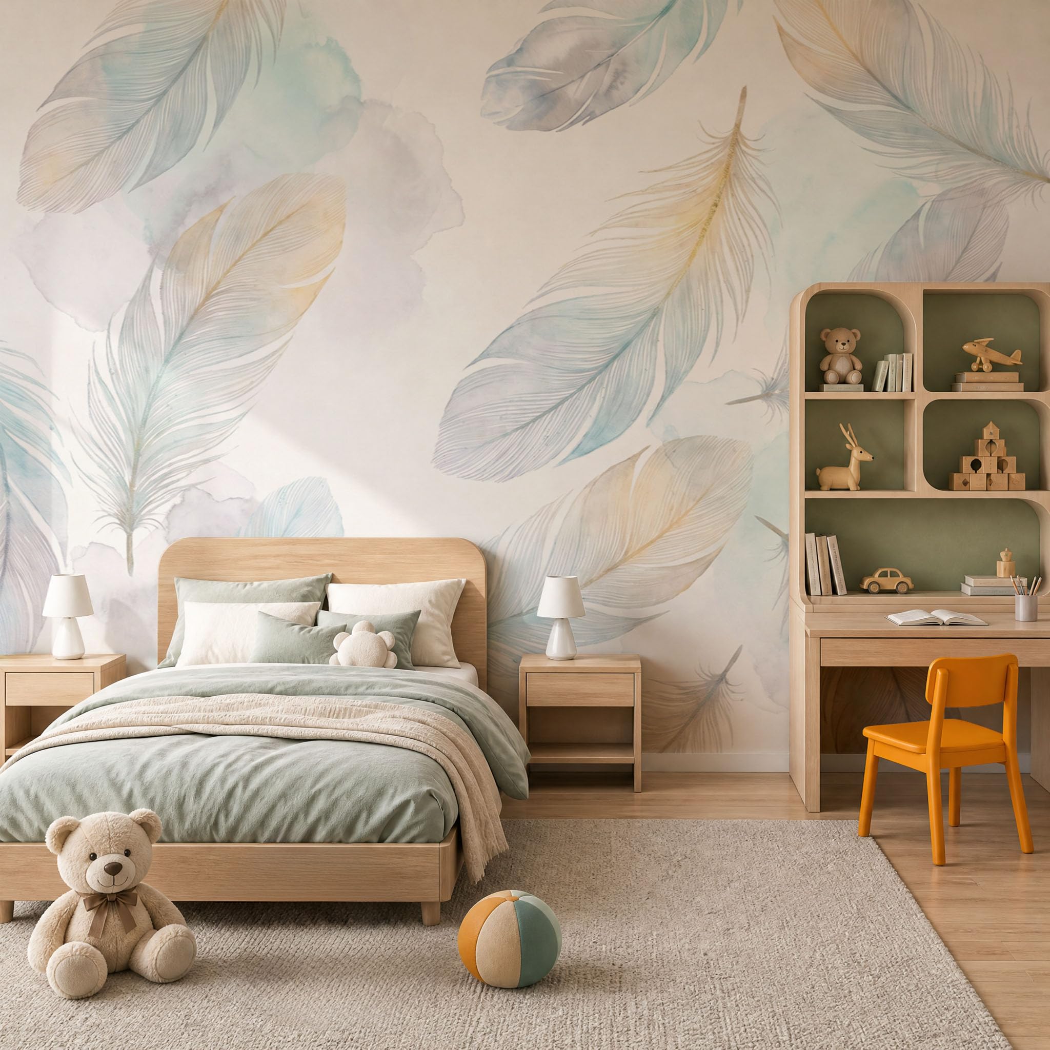 Papier Peint Panoramique Plumes Aquarelle Simples 300X210Cm Murale Photo | Plumes De Bohême Blanc Tapisserie Murales Papier Peint Intissé Pour Chambre Salon Fond Tv Muraux