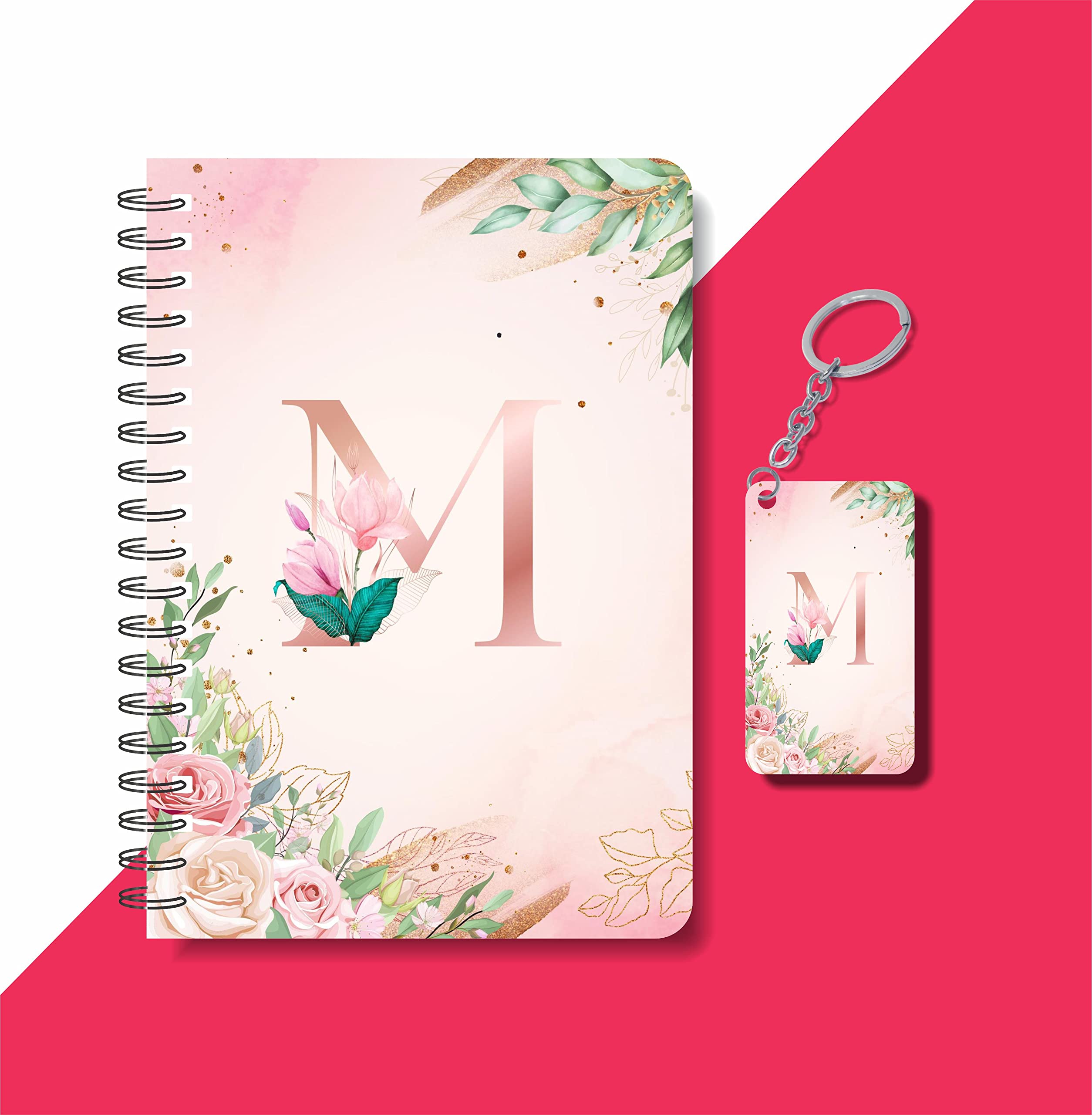 CRAFT MANIACS NEW BABY PINK INITIAL M PRINTED A5 160 RULED PAGES NOTEBOOK & FREE KEYCHAIN BEST GIFT FOR STATIONERY LOVERS