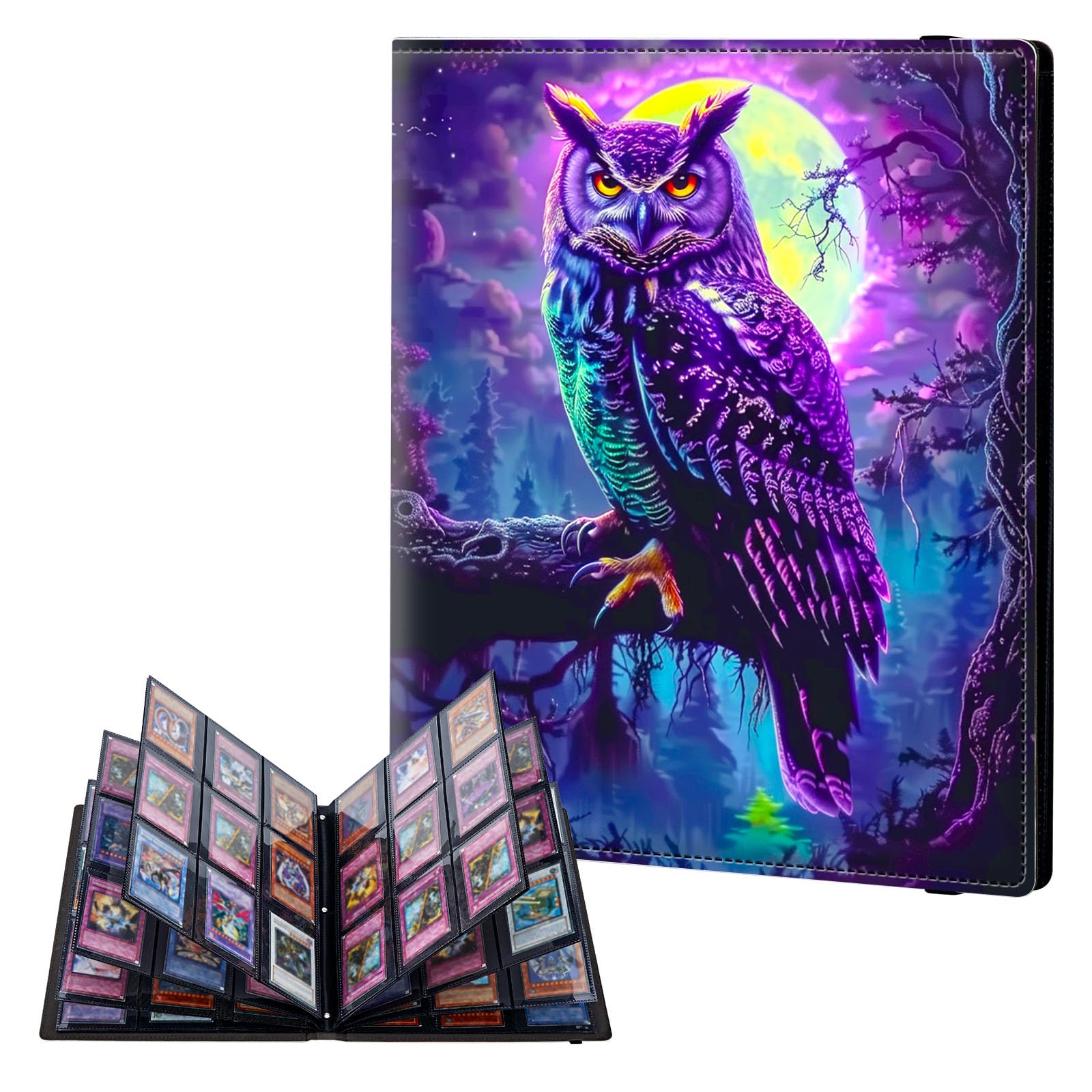 ETLKJVBL 9 Pocket Trading Card Binder, Card Collection Binder for TCG, MTG, Sports Cards, Baseball, Purple Owl Trading Card Book Holder for Collectors, Top Loader Binder