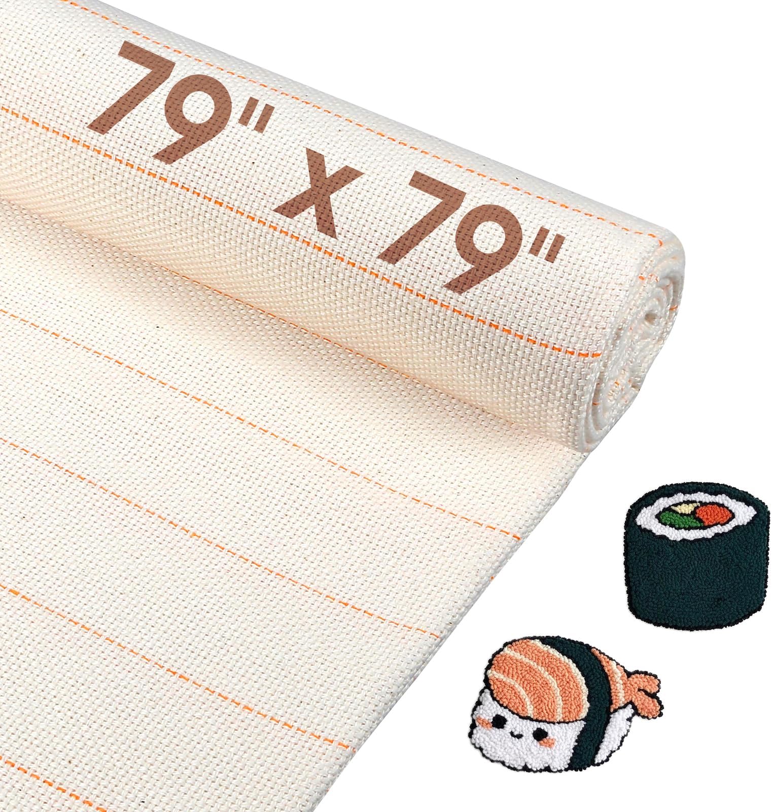 79" x 79" Large Tufting Cloth, Primary Tufting Cloth with Marked Lines for Tufting Guns, Four Edges Sewn Monks Cloth for Punch Needle Tufting Rug DIY Crafts