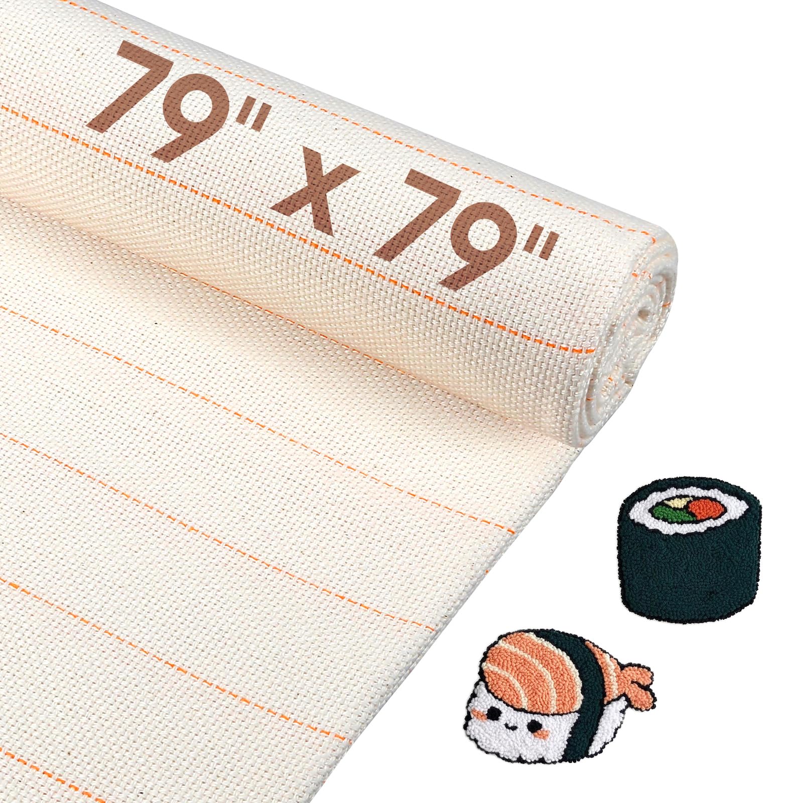 79" x 79" Large Tufting Cloth, Primary Tufting Cloth with Marked Lines for Tufting Guns, Four Edges Sewn Monks Cloth for Punch Needle Tufting Rug DIY Crafts