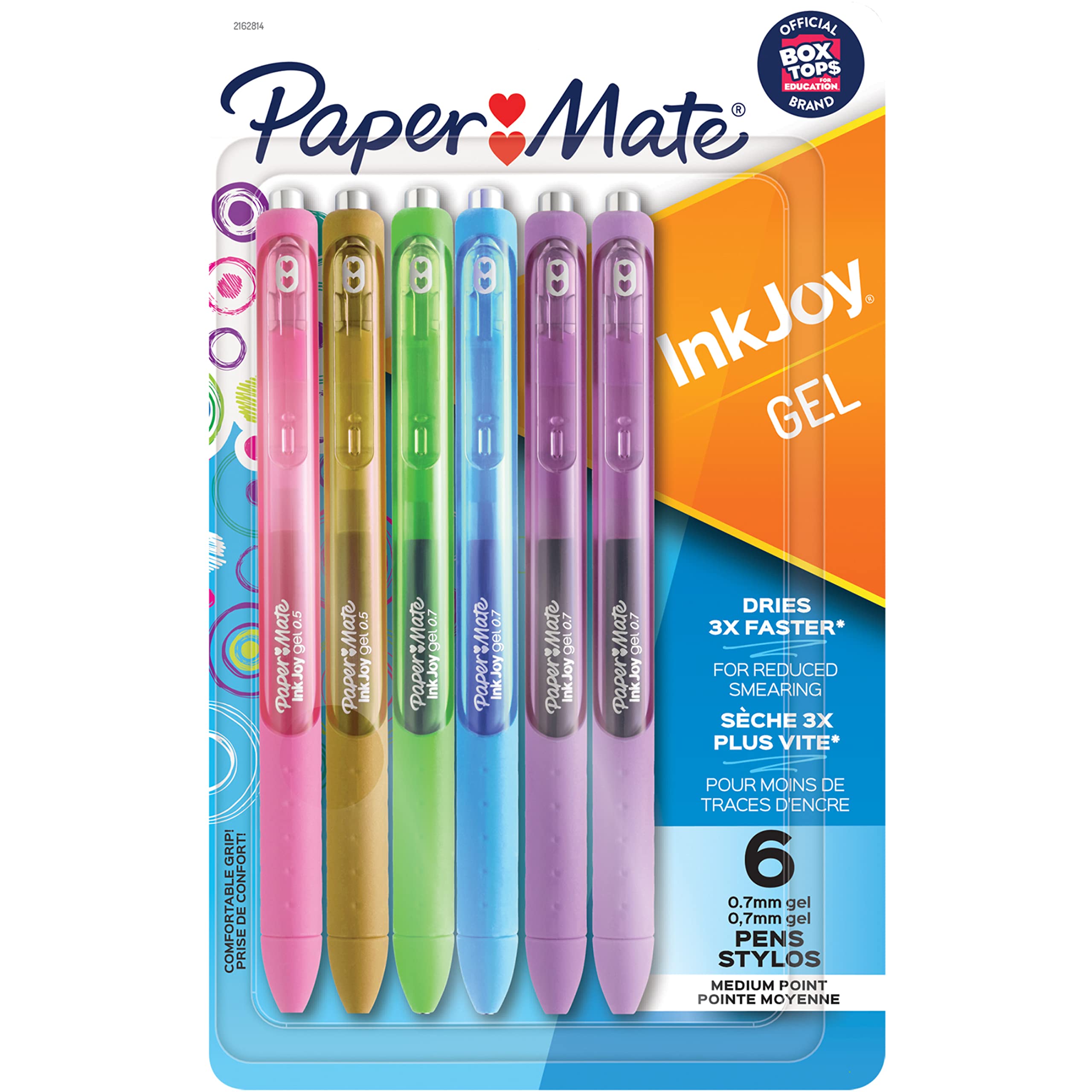 Paper Mate InkJoy Pens, Gel Pens, Medium Point (0.7 mm), Assorted Colours, 6 Count