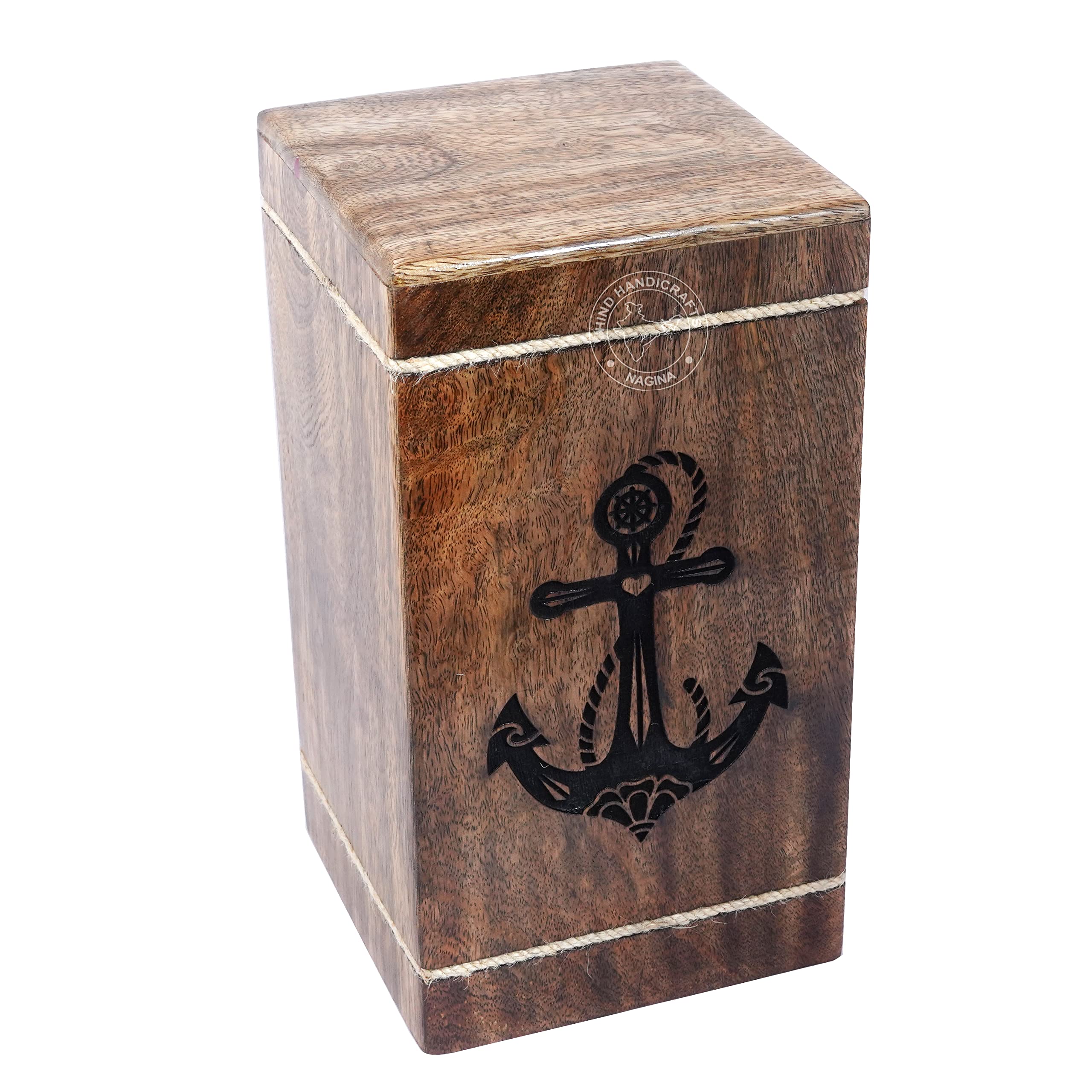 HIND HANDICRAFTS Urna funebre in palissandro per ceneri umane, per adulti, grande, urna funebre in legno per colombario, scatola funeraria (630 cm cubi – MW, ancora con corda -1