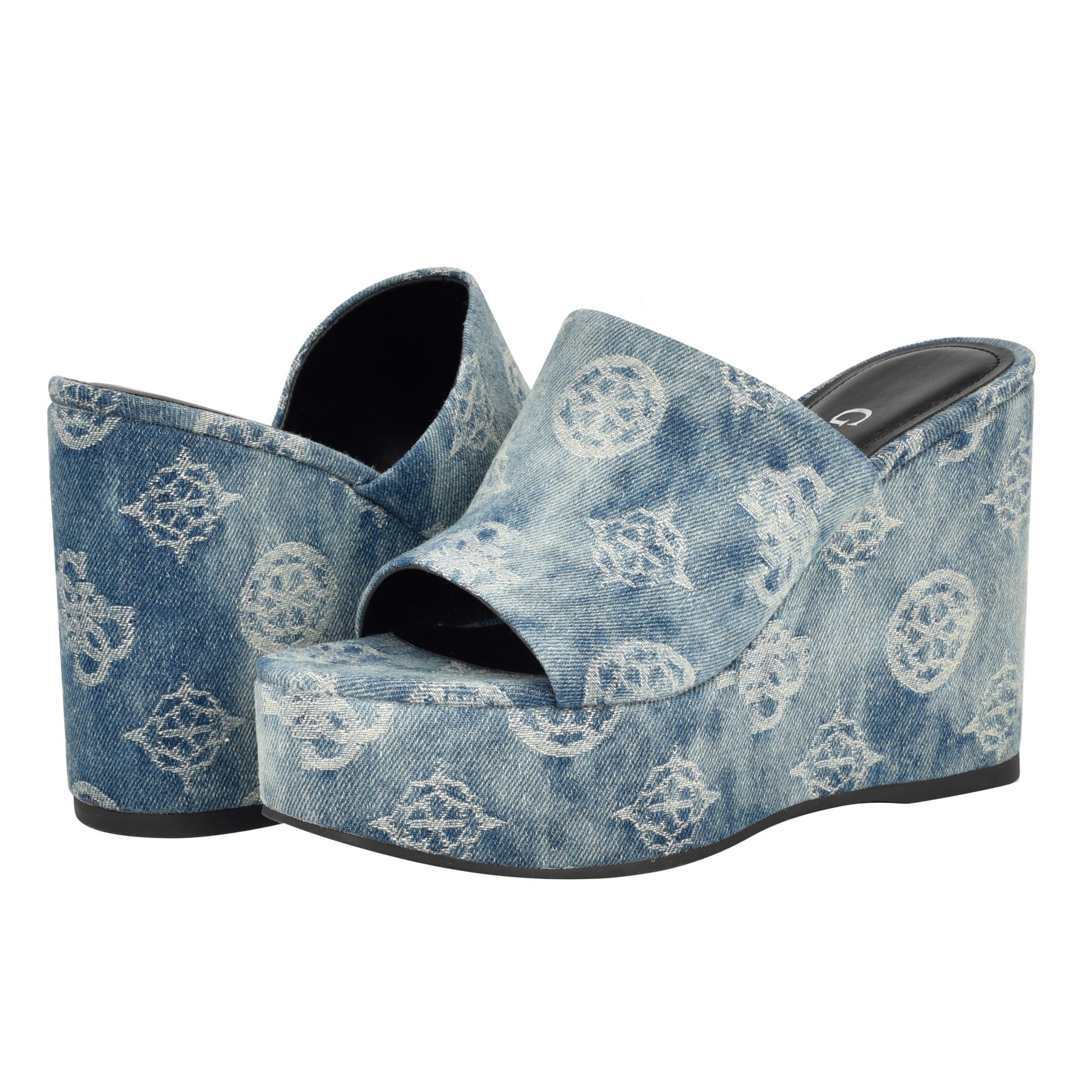 Guess Women's Yenise Wedge Sandal, Denim Blue 420, 3.5 UK
